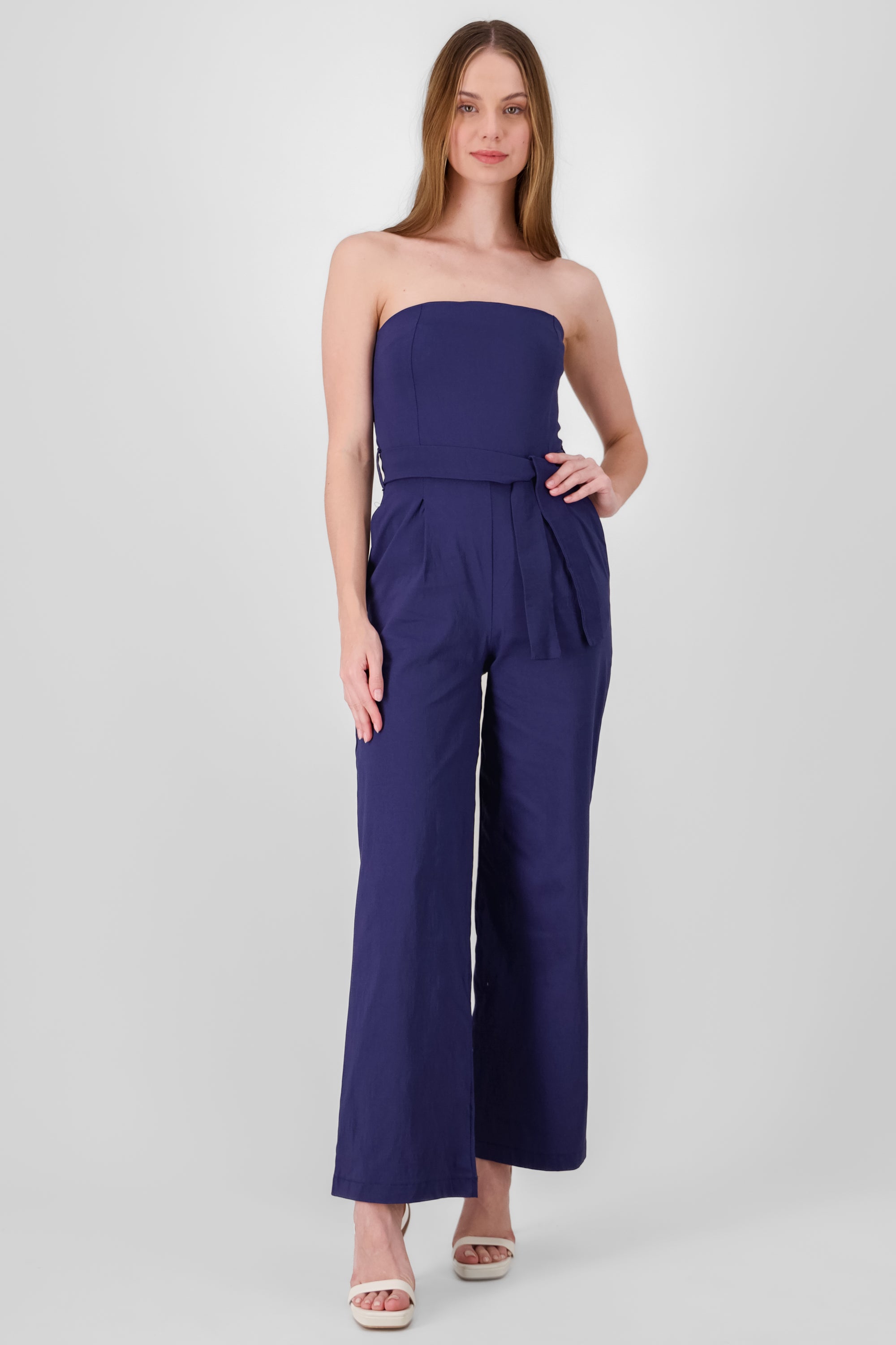 Solid Strapless Jumpsuit With Belt NAVY