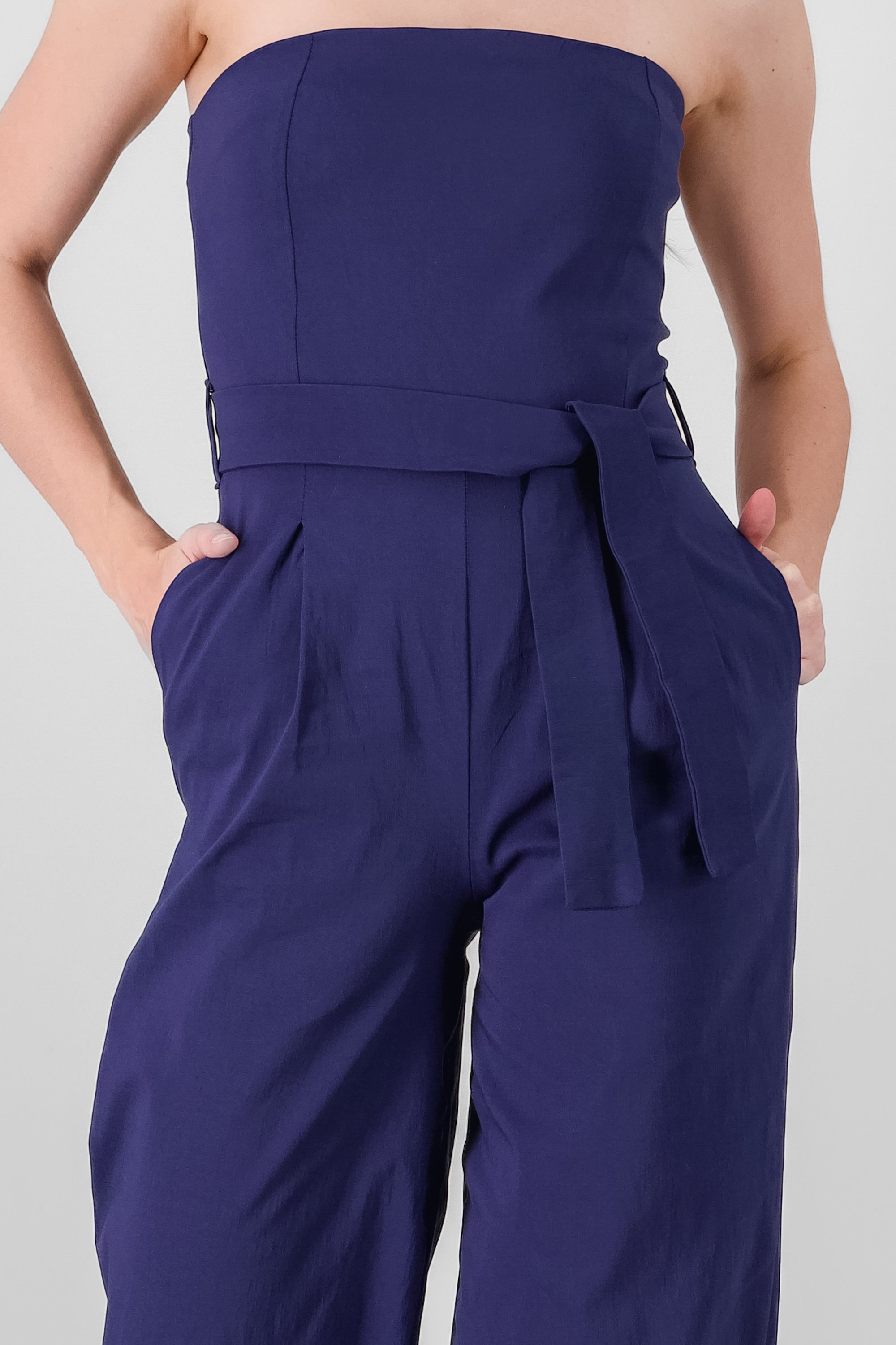 Solid Strapless Jumpsuit With Belt NAVY