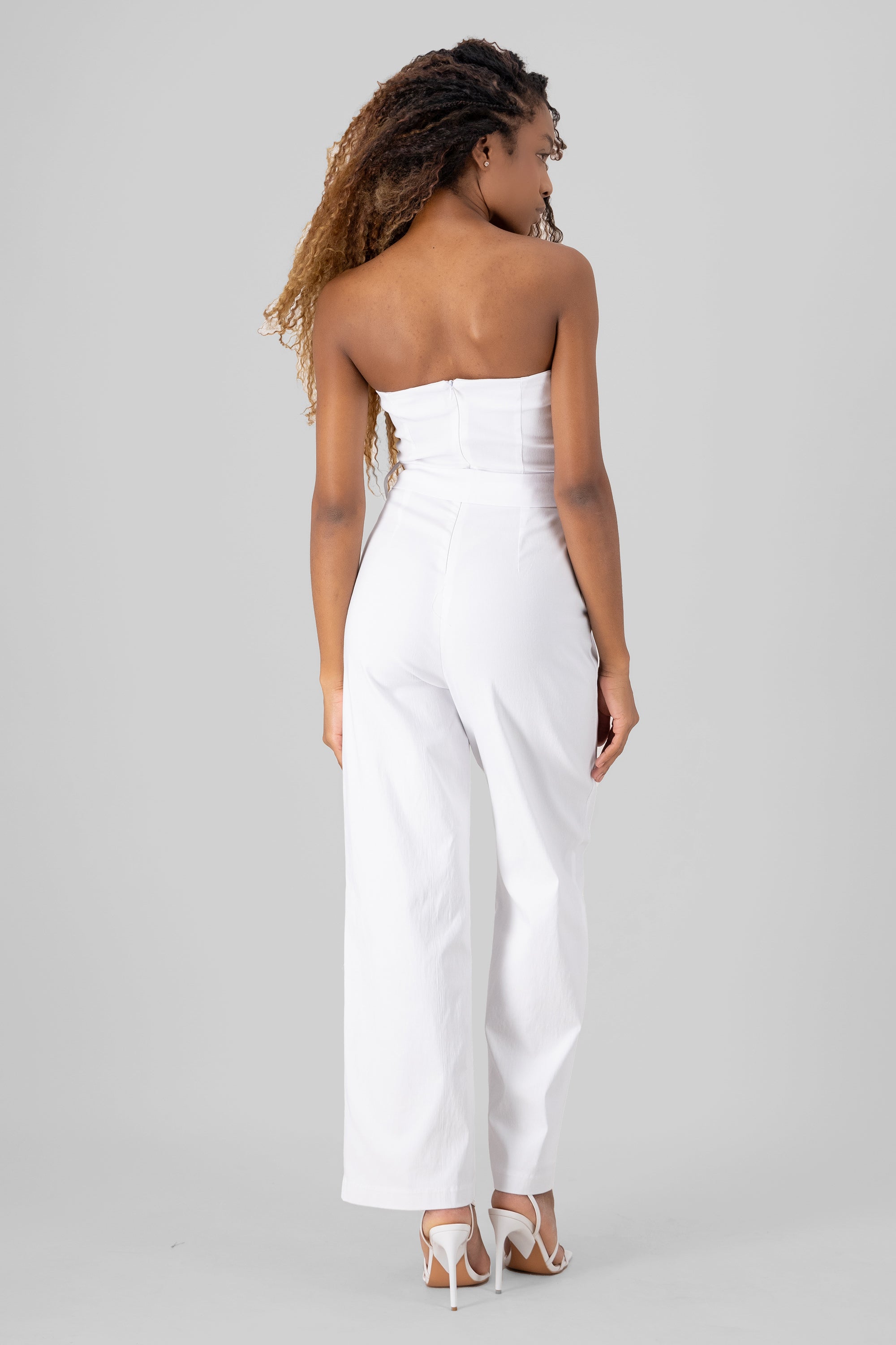 Solid Strapless Jumpsuit With Belt WHITE