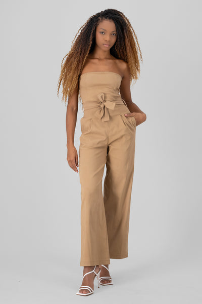 Solid Strapless Jumpsuit With Belt NAVY