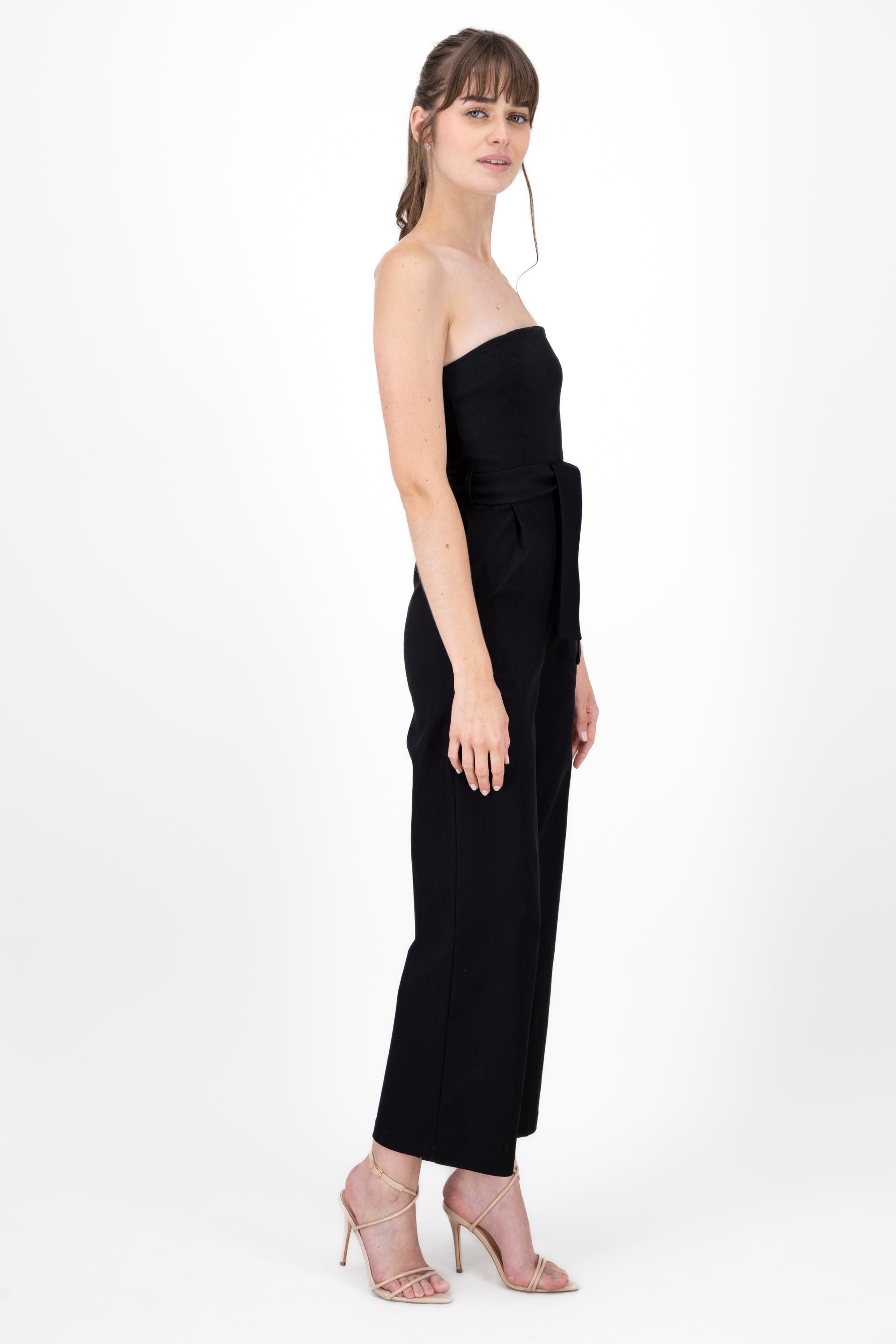 Solid Strapless Jumpsuit With Belt BLACK