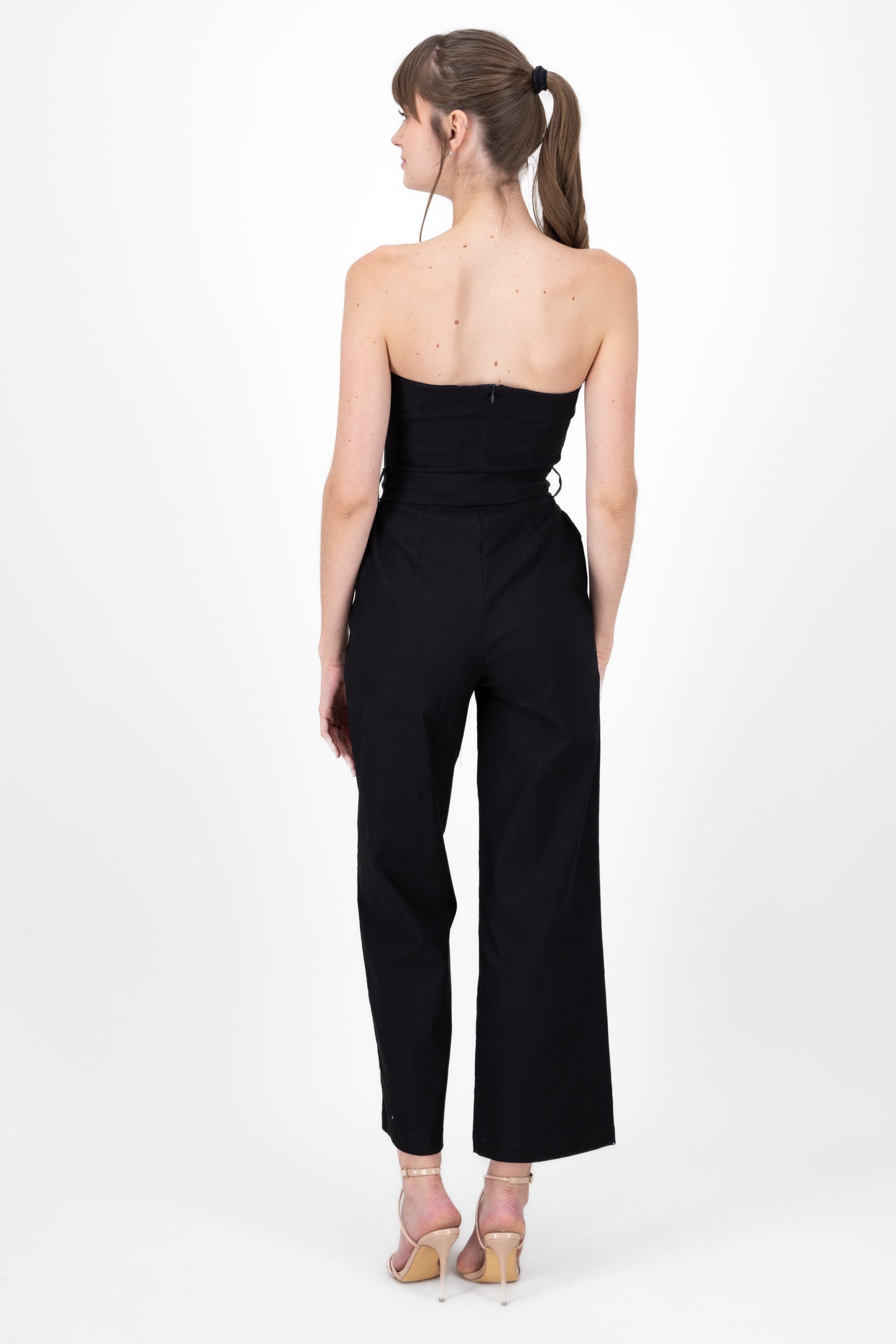 Solid Strapless Jumpsuit With Belt BLACK