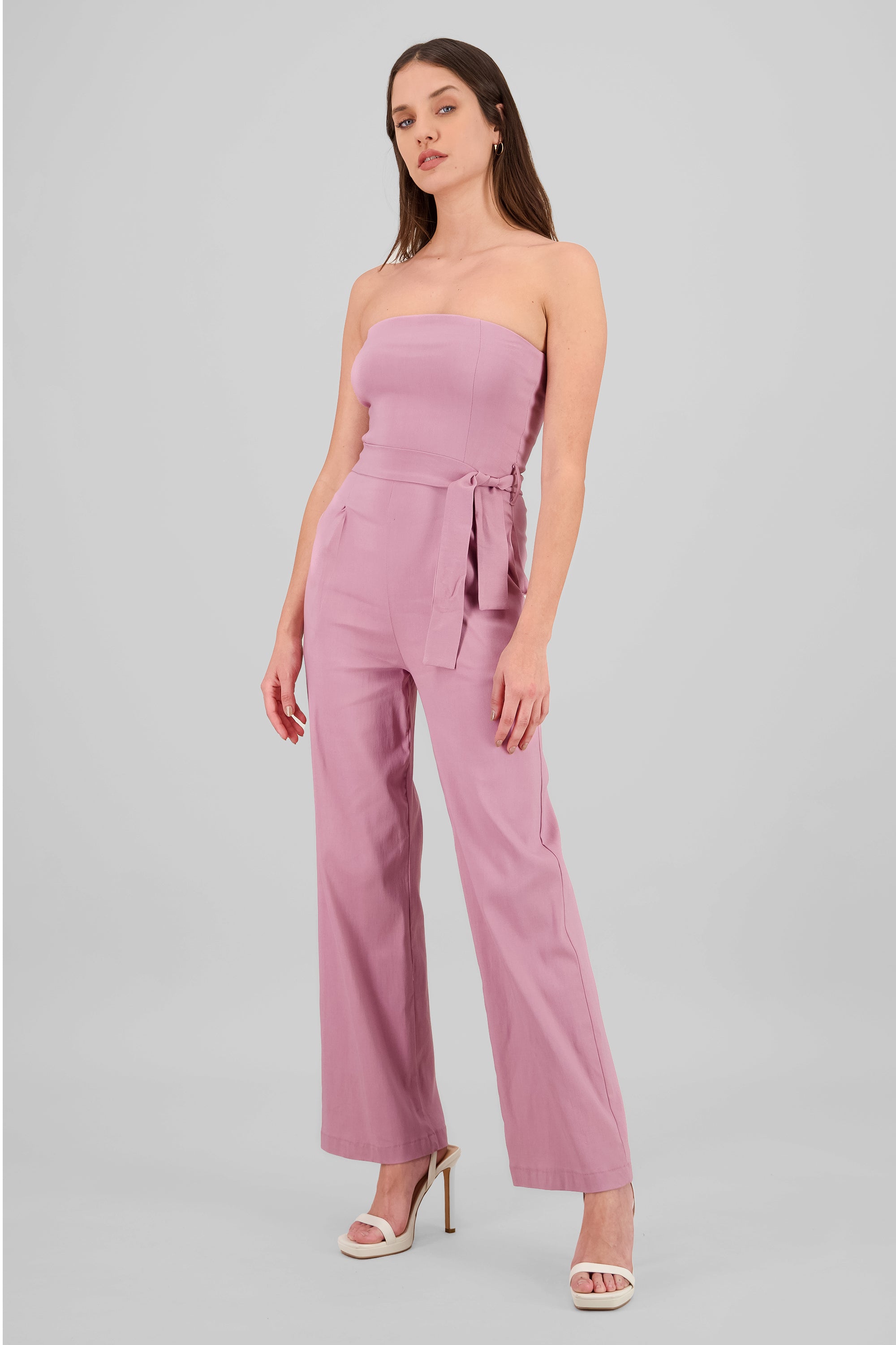 Solid Strapless Jumpsuit With Belt ROSEWOOD