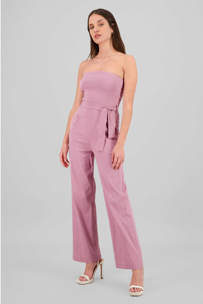 Solid Strapless Jumpsuit With Belt INDIGO