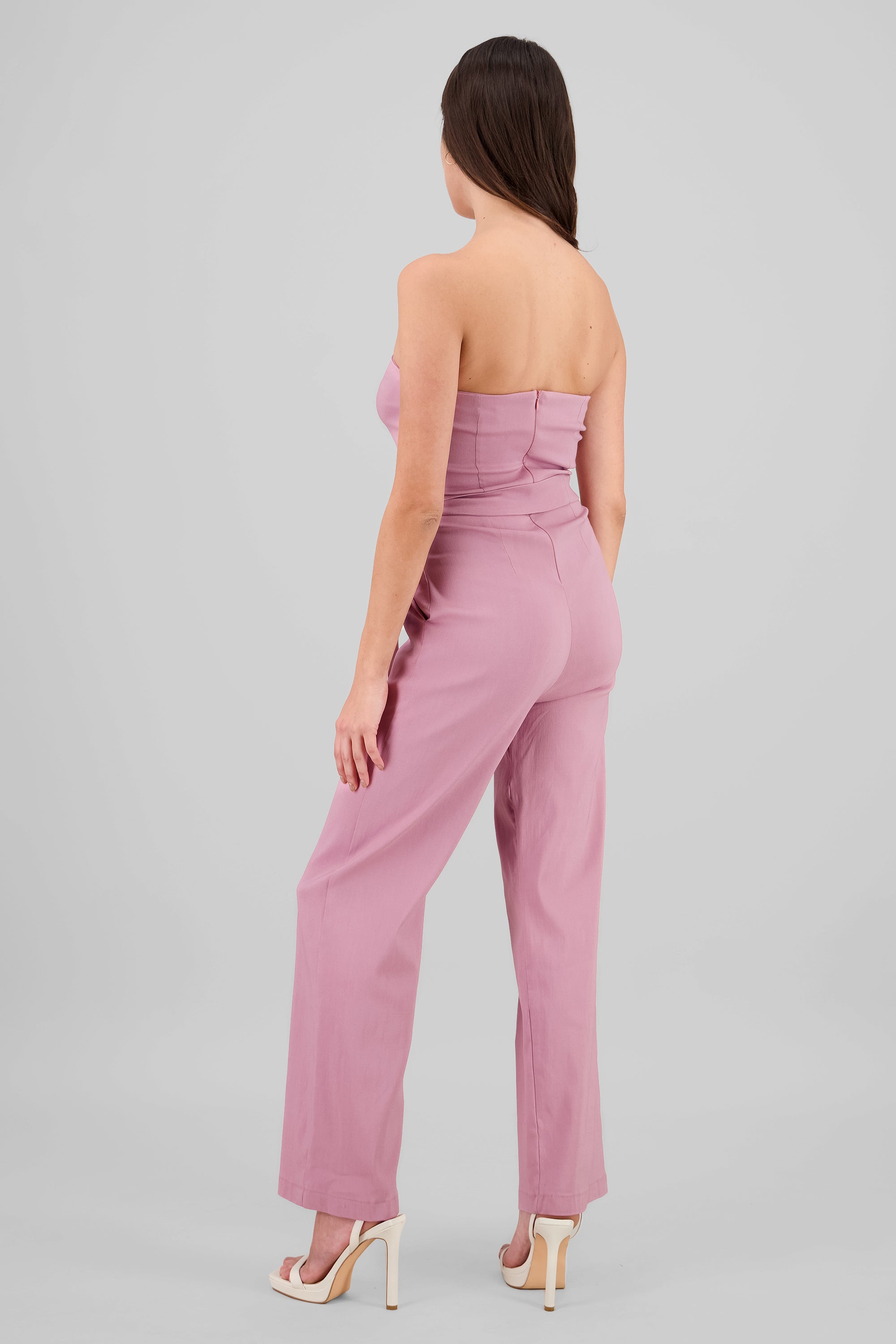 Solid Strapless Jumpsuit With Belt ROSEWOOD