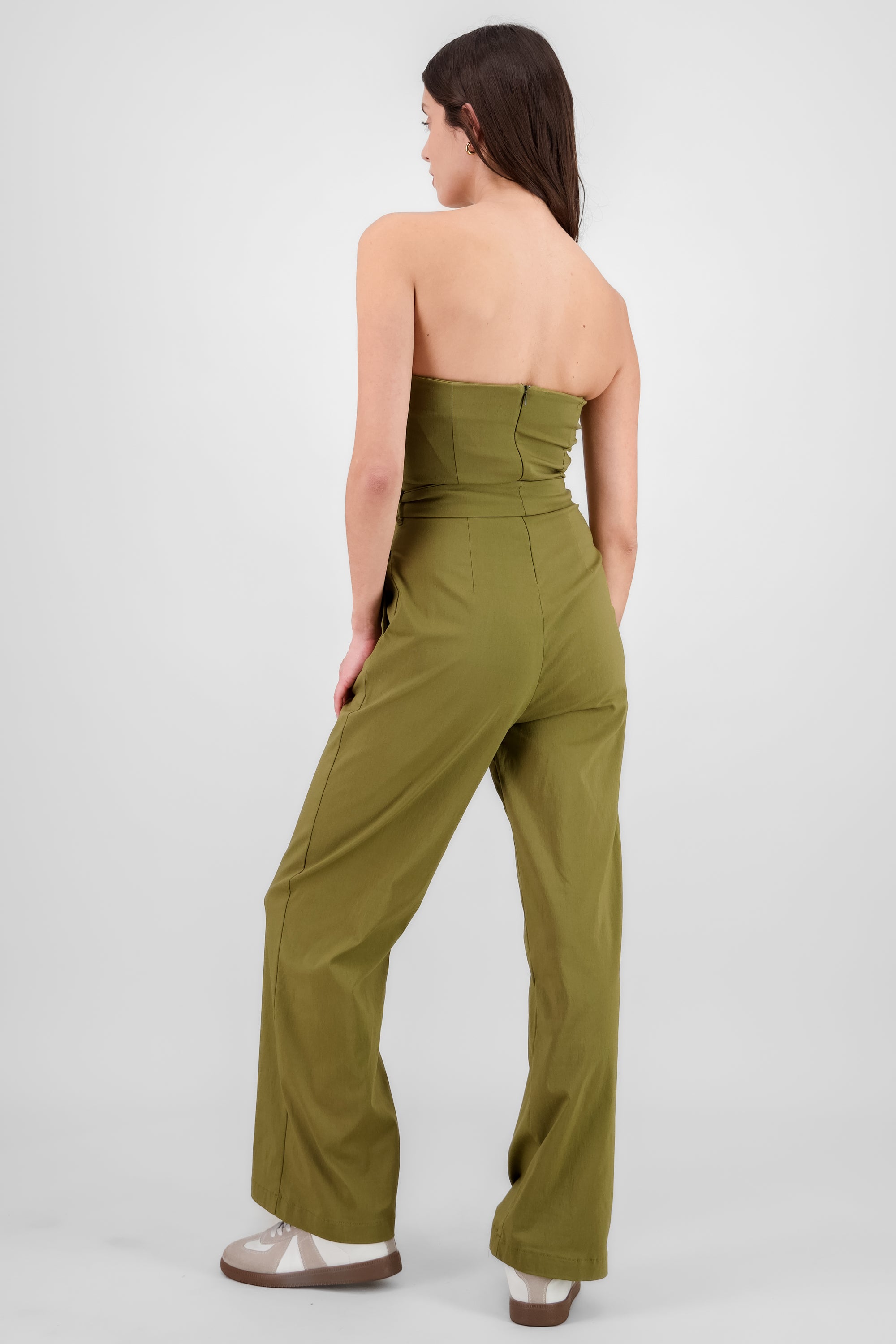 Solid Strapless Jumpsuit With Belt OLIVE