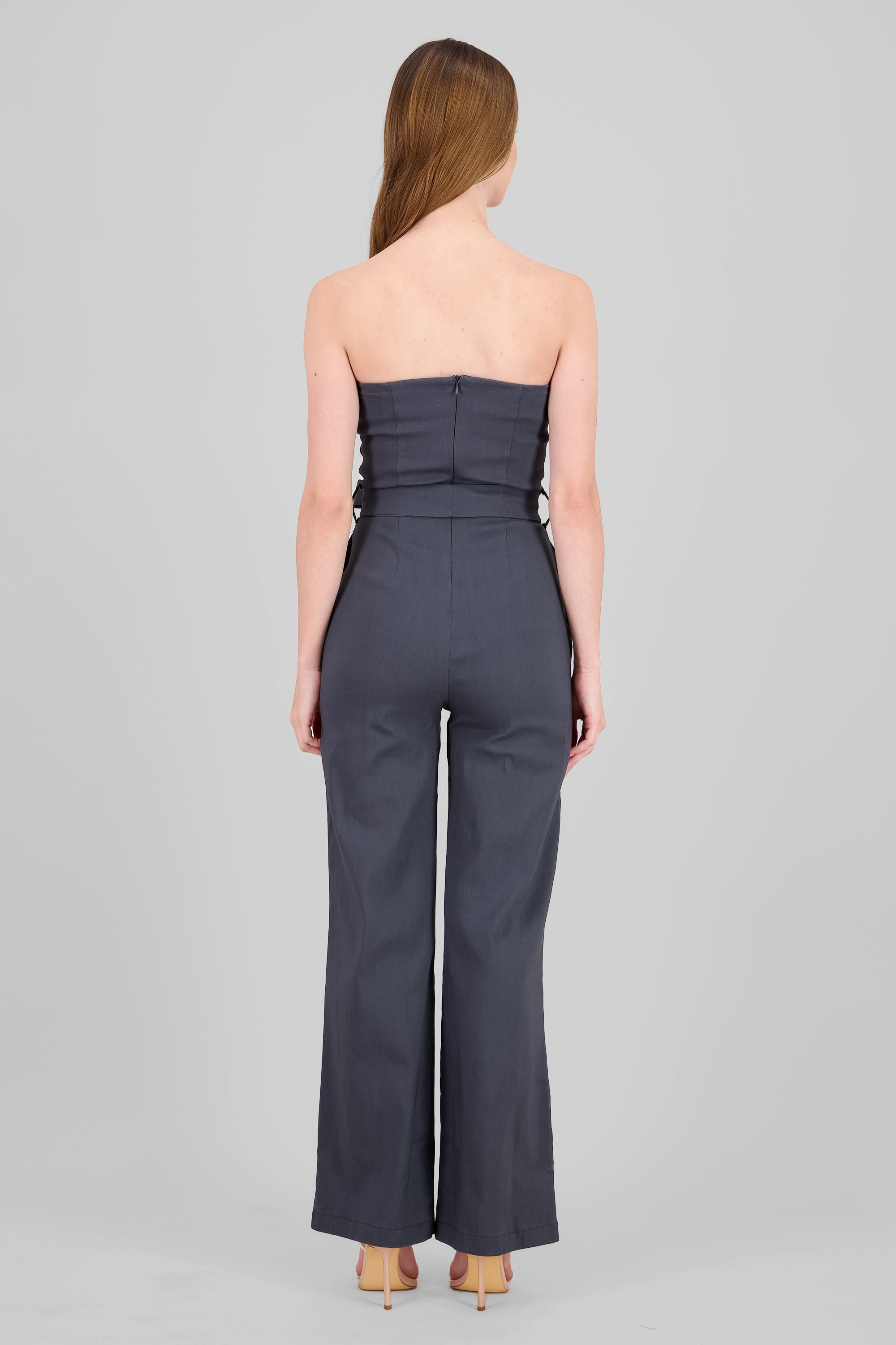 Solid Strapless Jumpsuit With Belt DARK GRAY