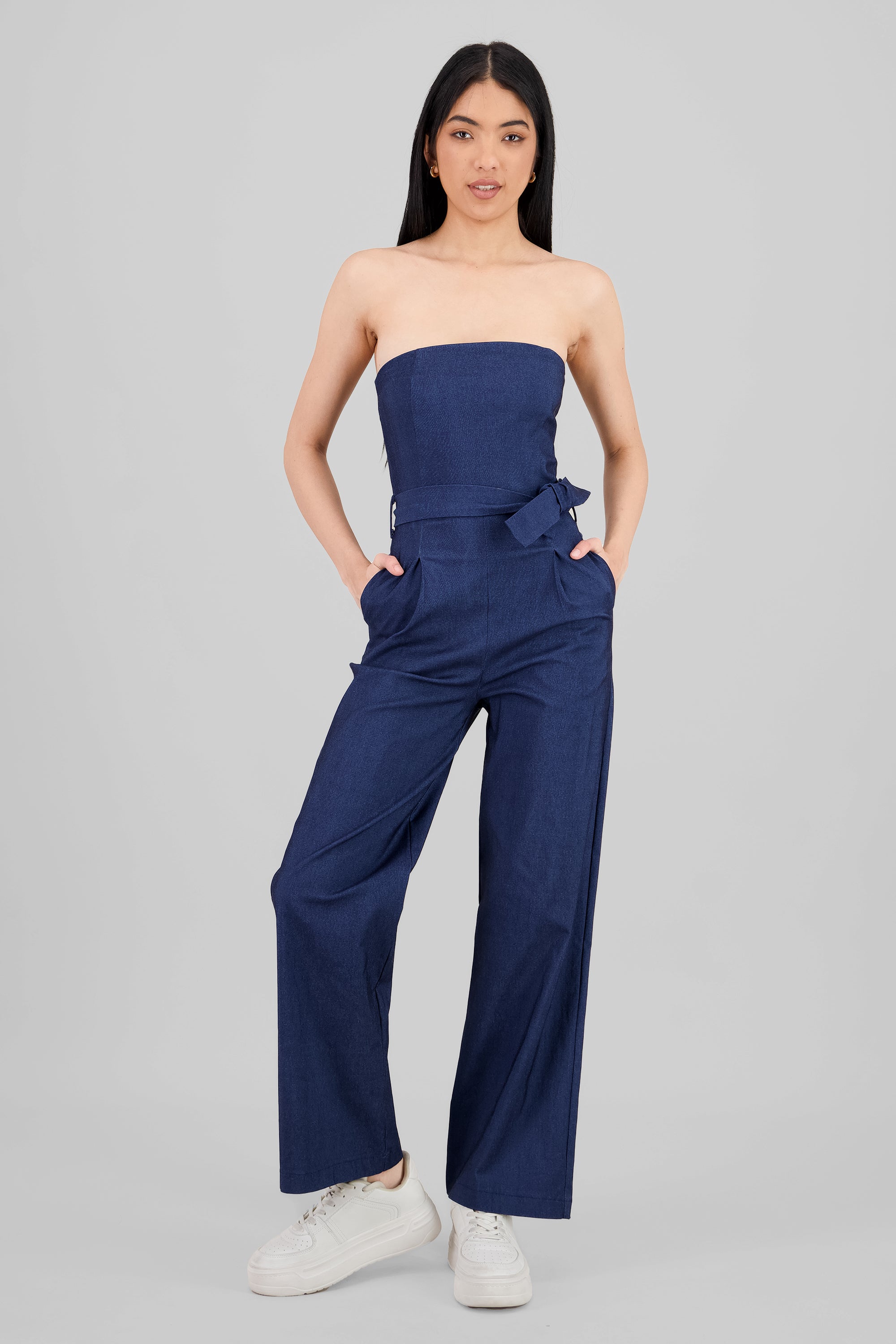 Solid Strapless Jumpsuit With Belt INDIGO