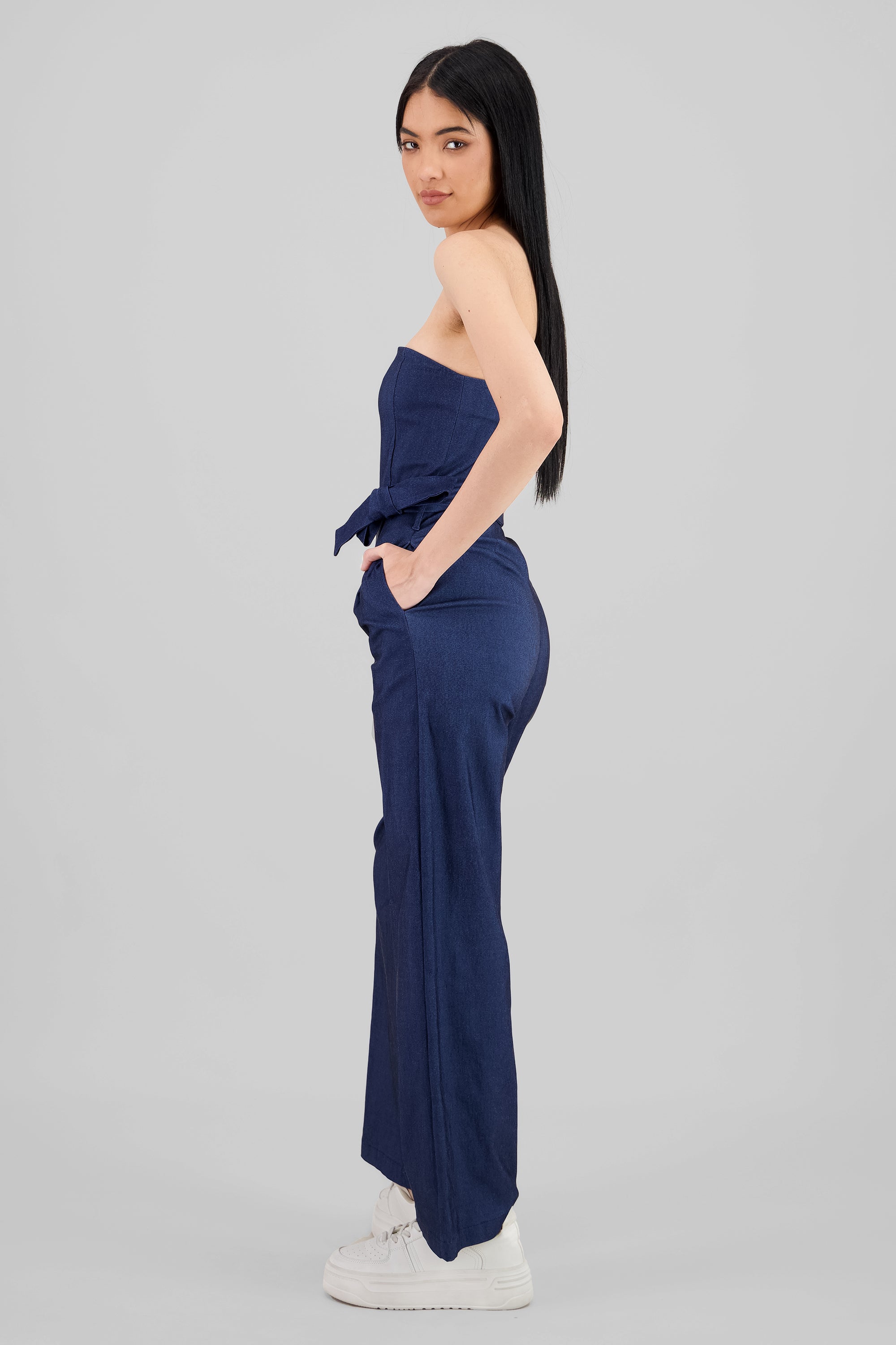 Solid Strapless Jumpsuit With Belt INDIGO