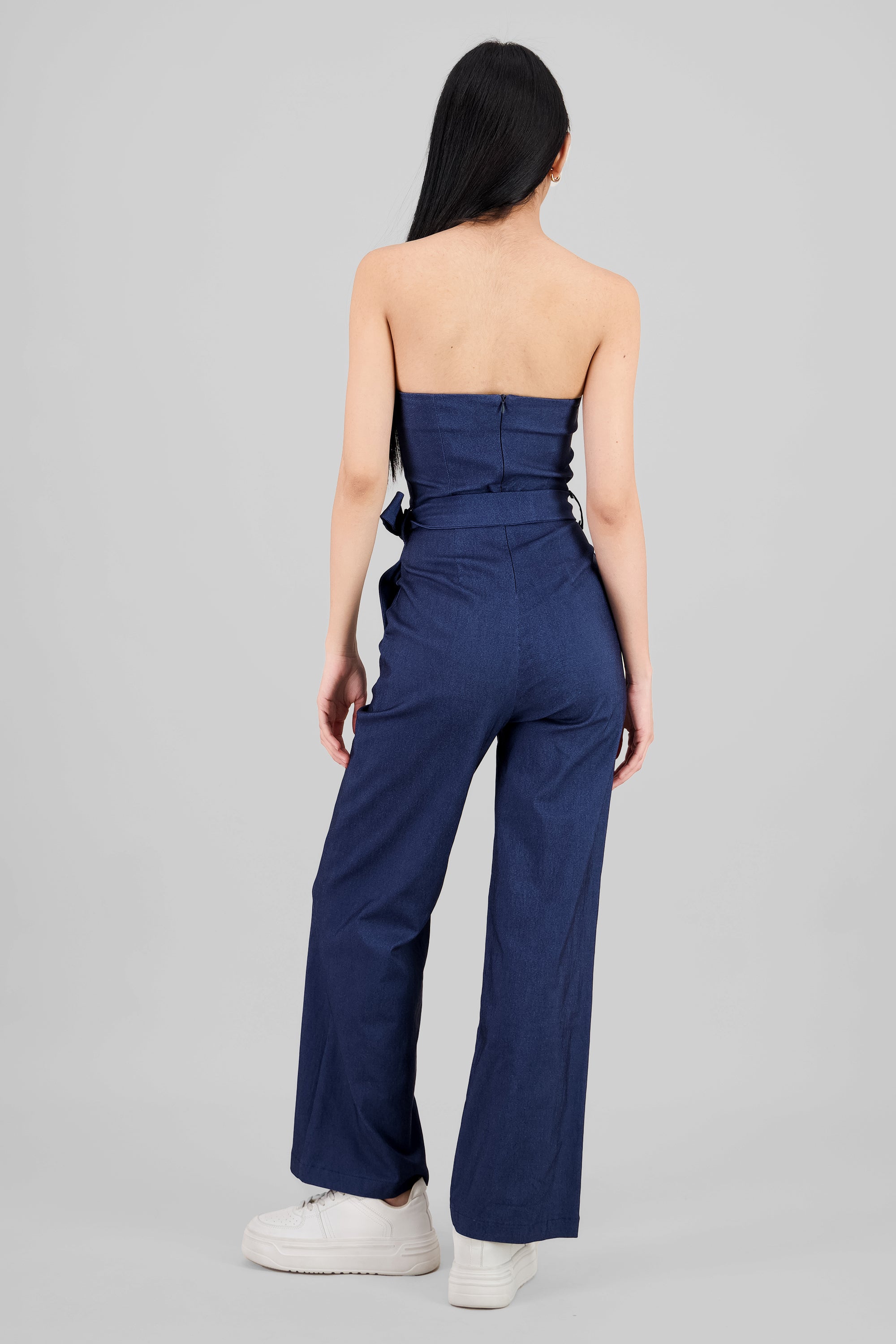 Solid Strapless Jumpsuit With Belt INDIGO