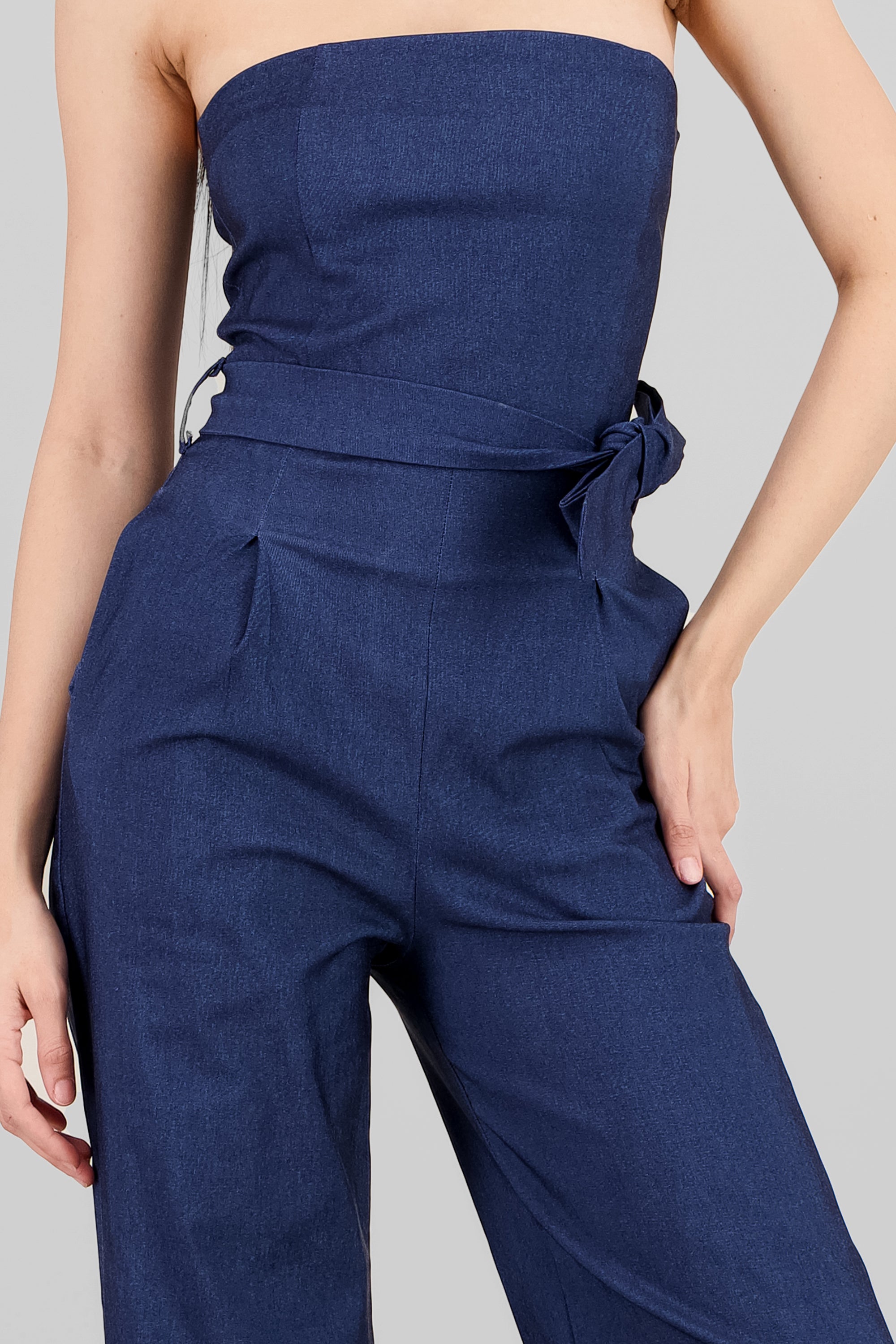 Solid Strapless Jumpsuit With Belt INDIGO