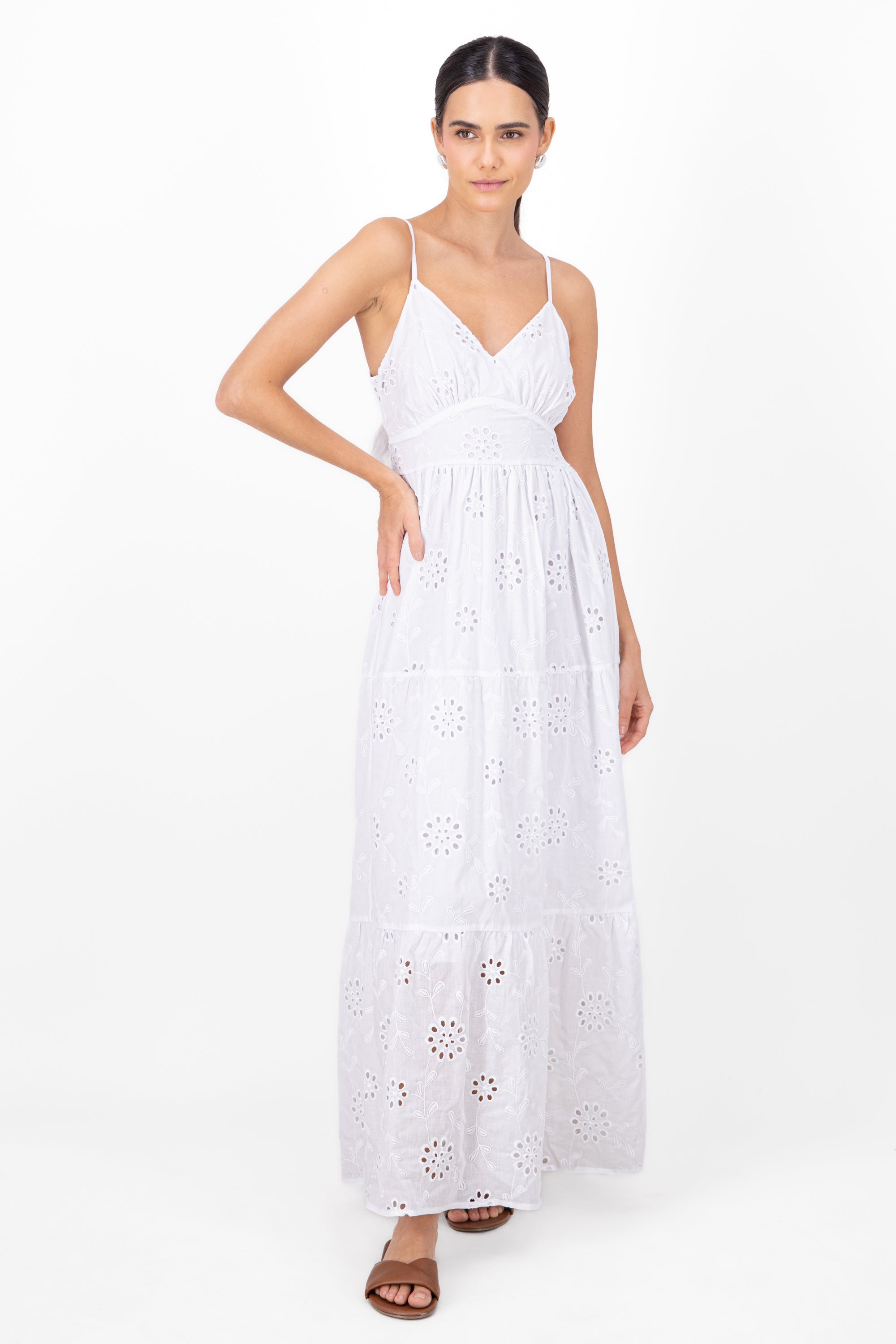 Tweed Maxi V Neck Sun Dress WHITE