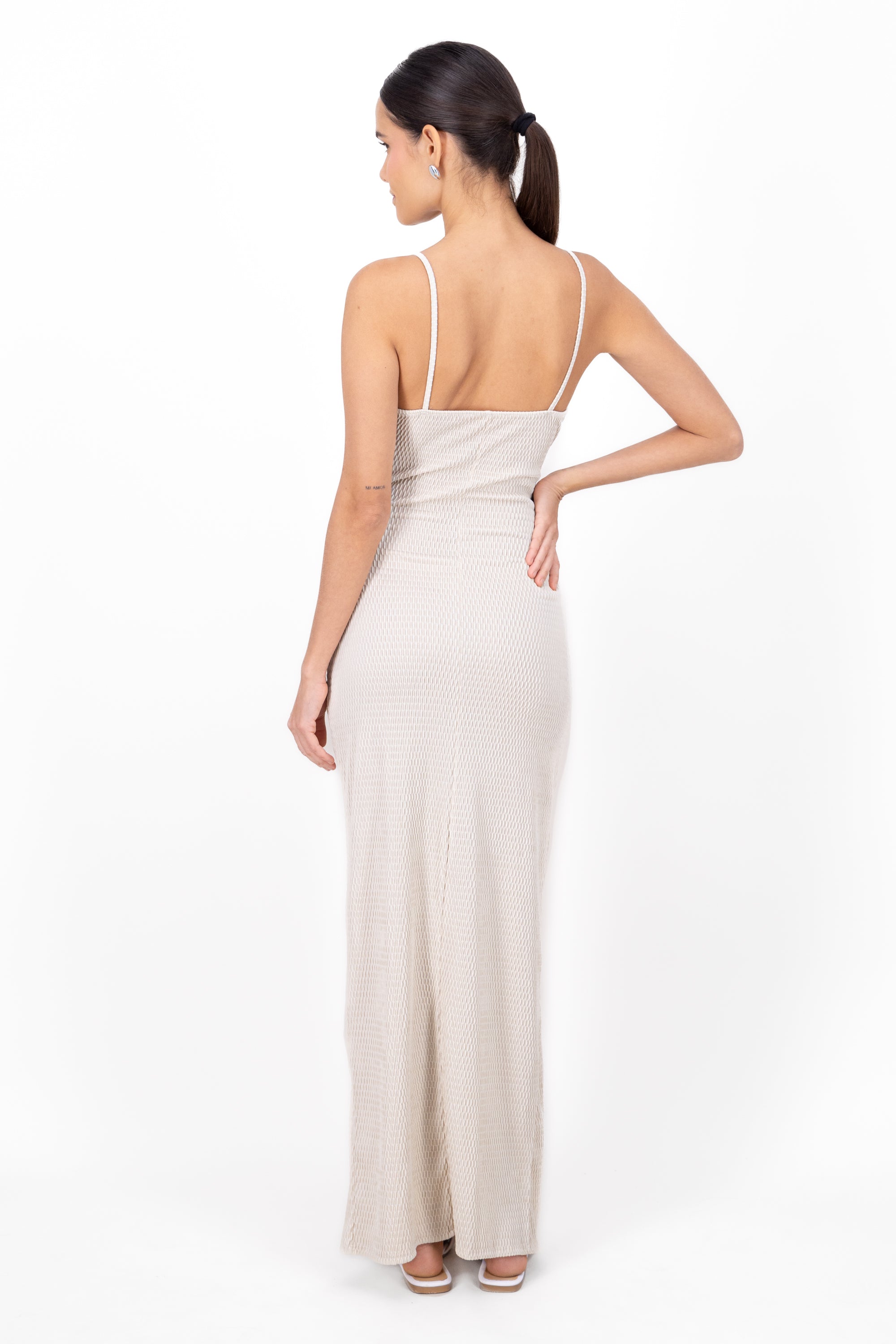 Body Con V Neck Wrap Maxi Dress CREAM