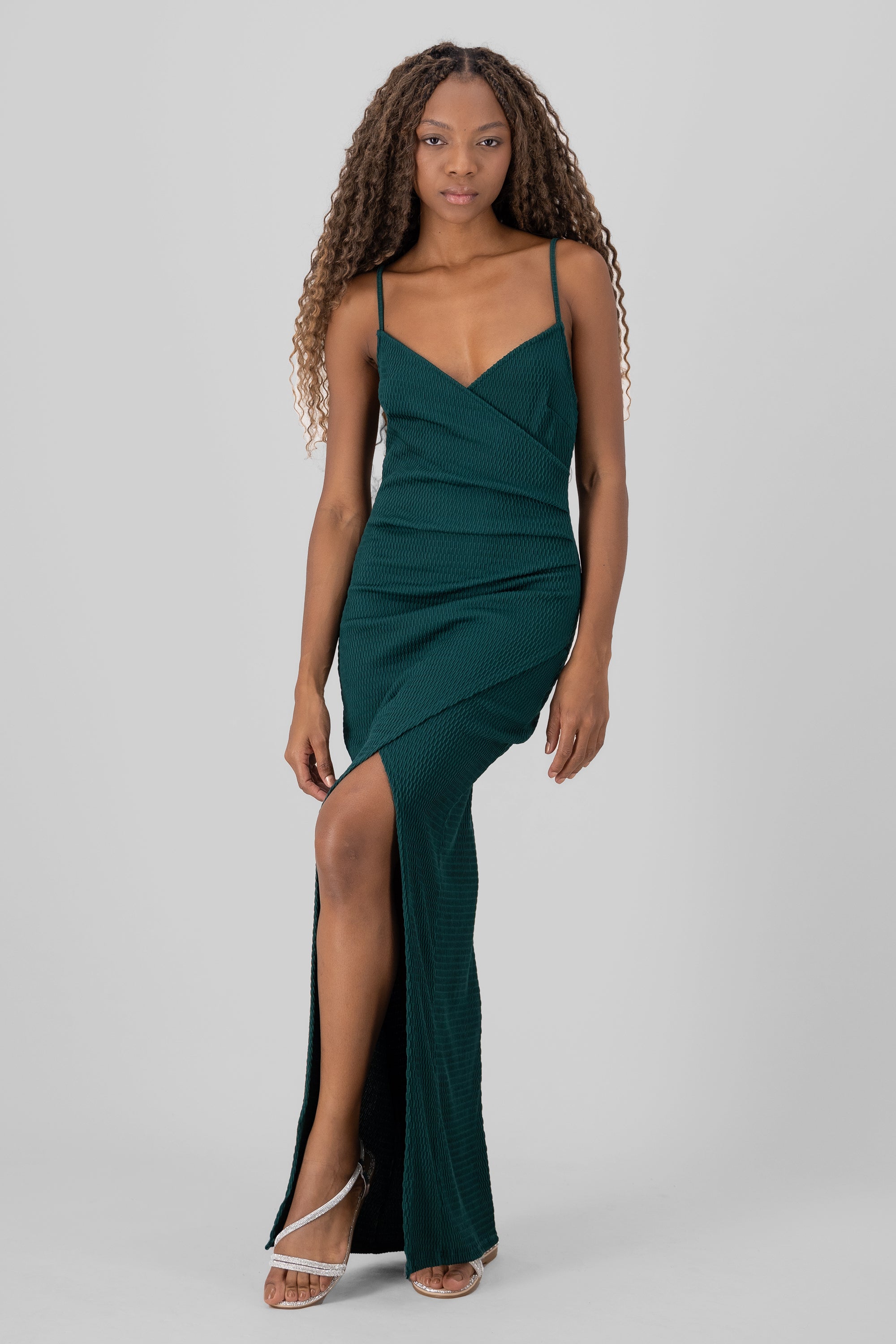 Body Con V Neck Wrap Maxi Dress HUNTER GREEN