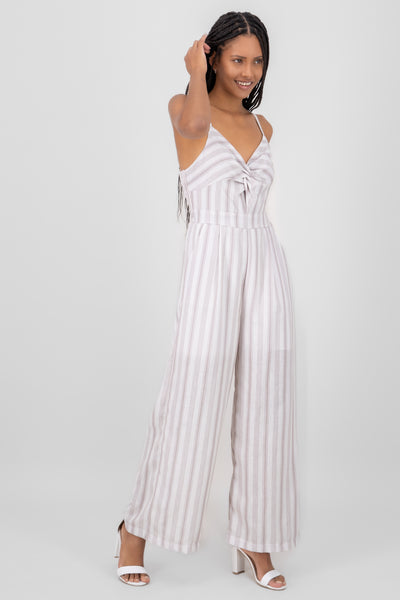 Stripped Front Knot Jumpsuit BLUE COMBO