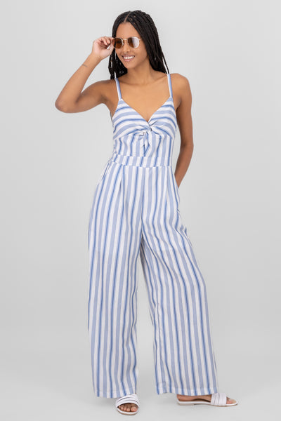 Stripped Front Knot Jumpsuit BLUE COMBO