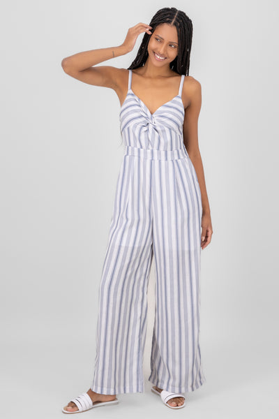 Stripped Front Knot Jumpsuit BLUE COMBO