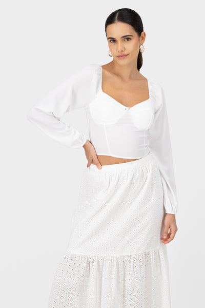 Long Sleeve Puff Detailed Top WHITE COMBO