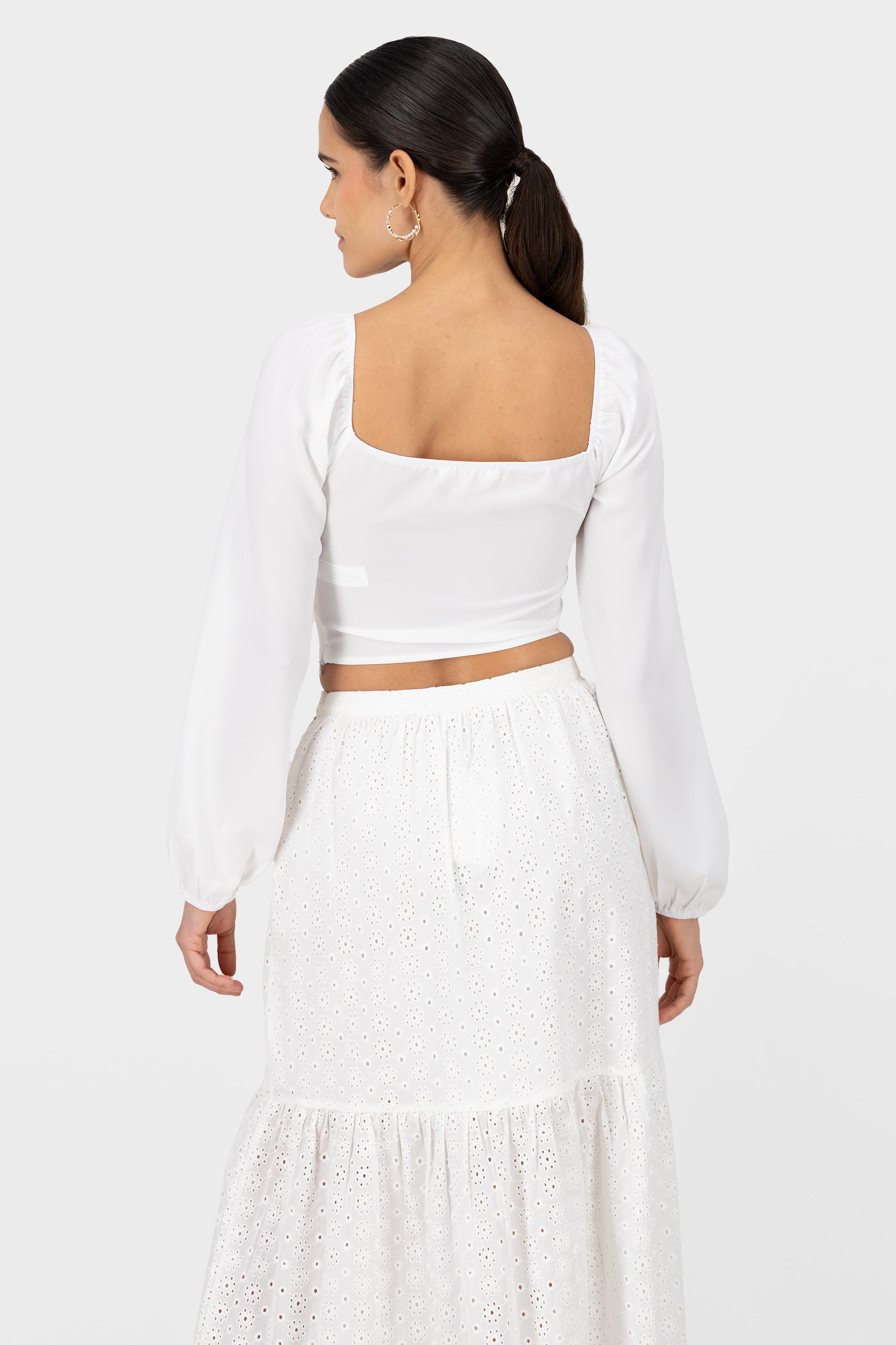 Long Sleeve Puff Detailed Top WHITE COMBO