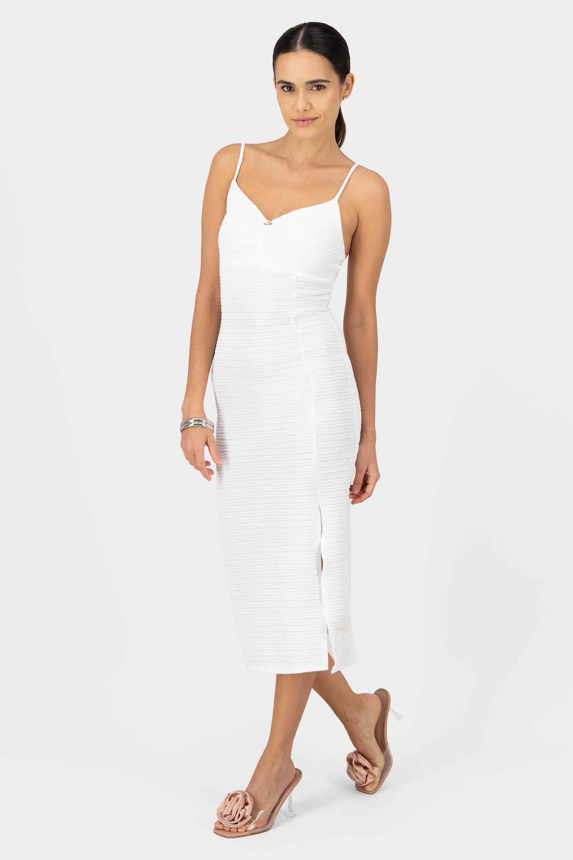 Textured Tank Midi Dress WHITE