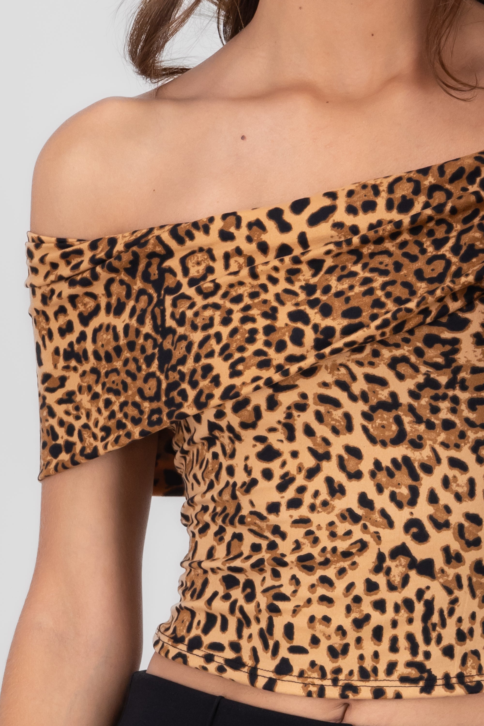 Off Shoulder Animal Print Top BROWN COMBO