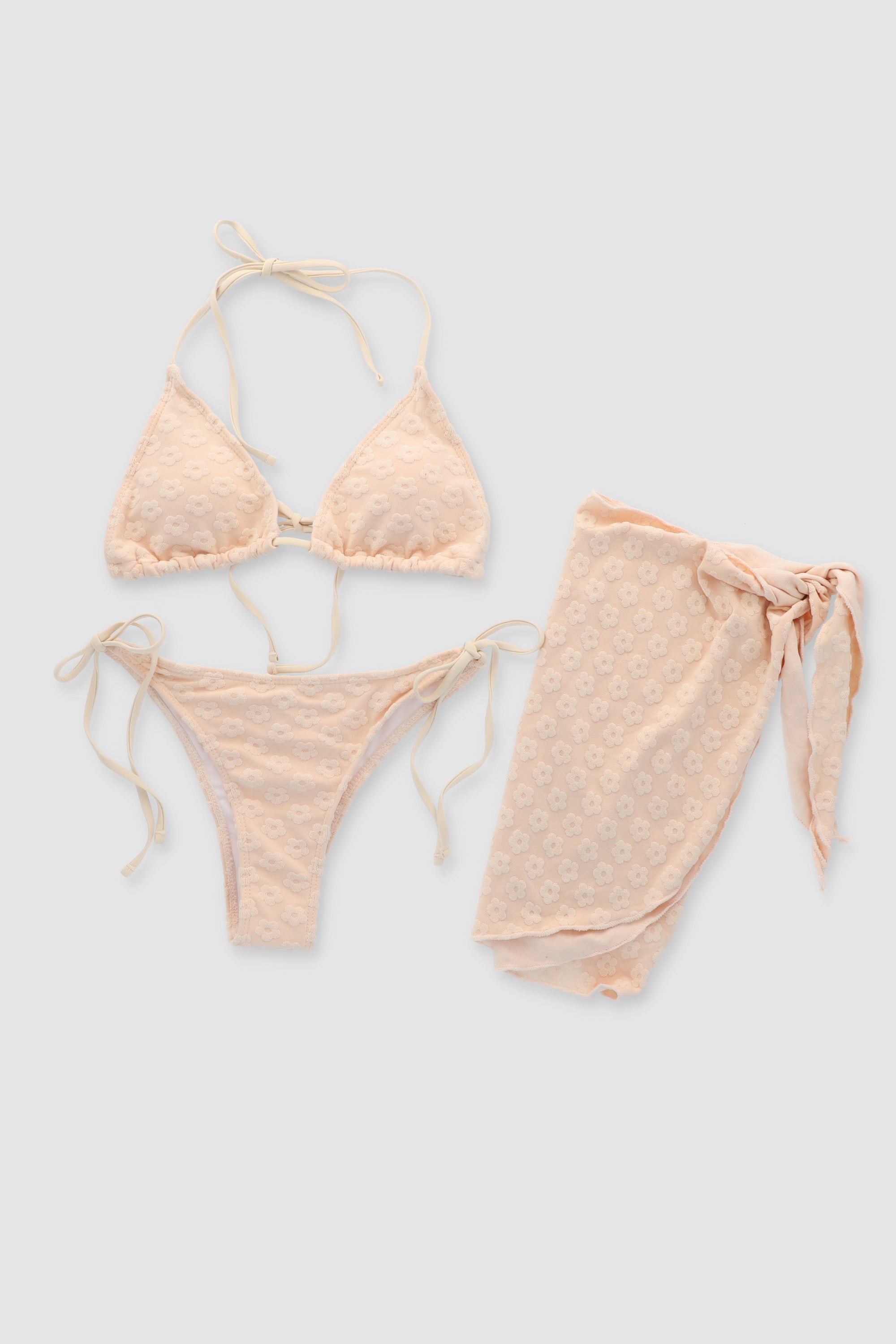 3 Piece Textured Bikini Set CREAM