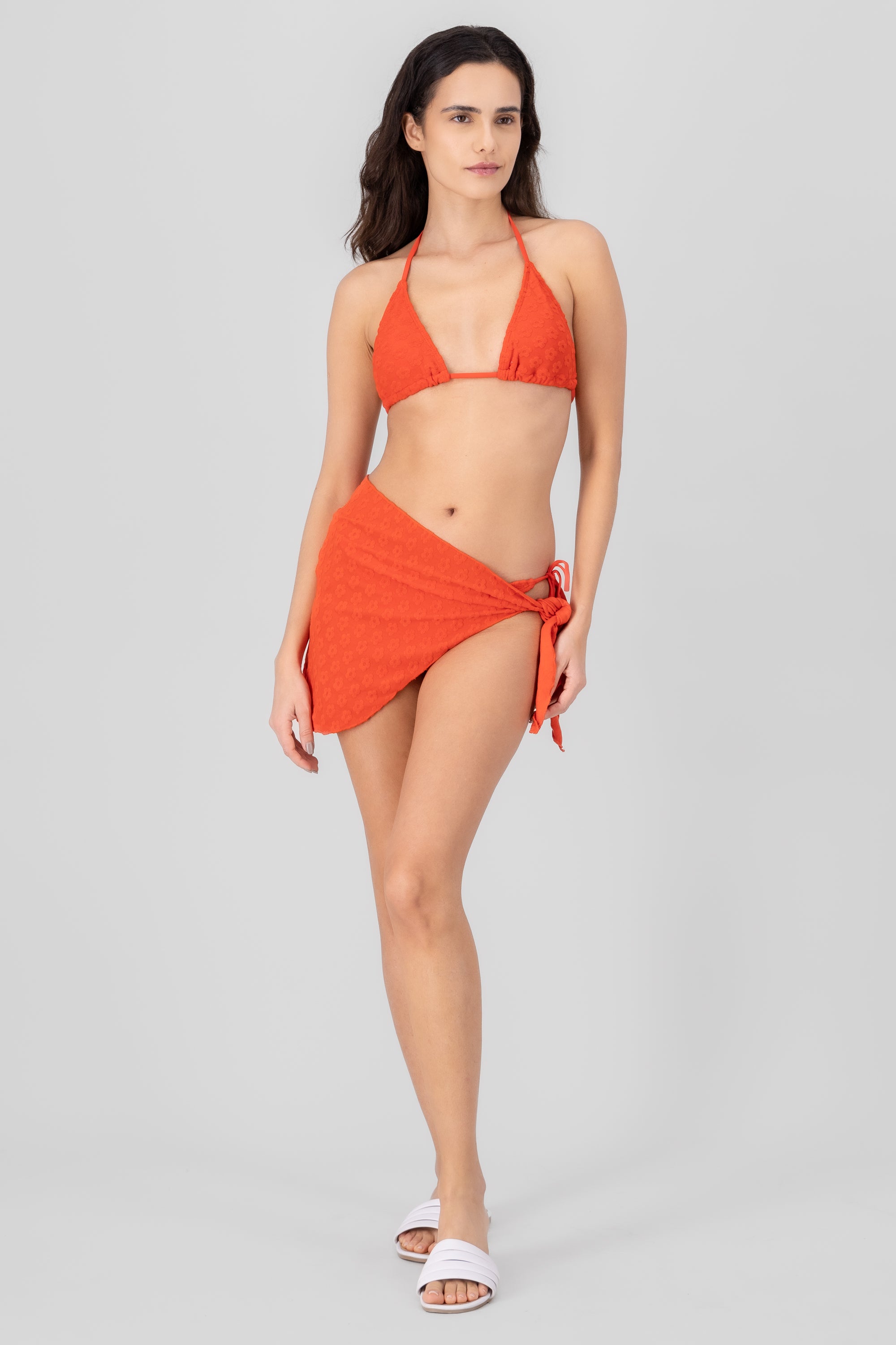 3 Piece Textured Bikini Set RED