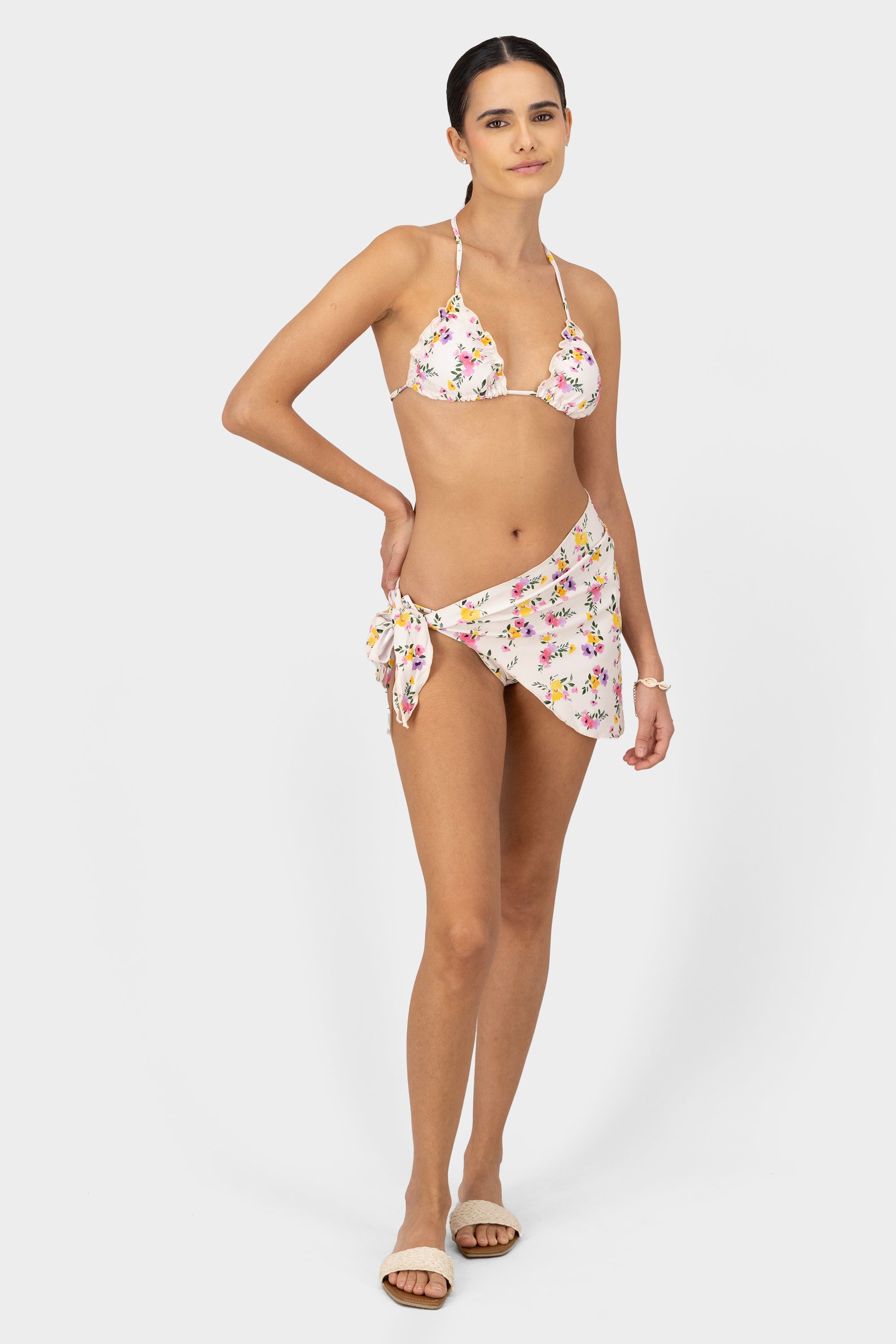 Floral Bikini Set With Ruffle Detail BONE COMBO