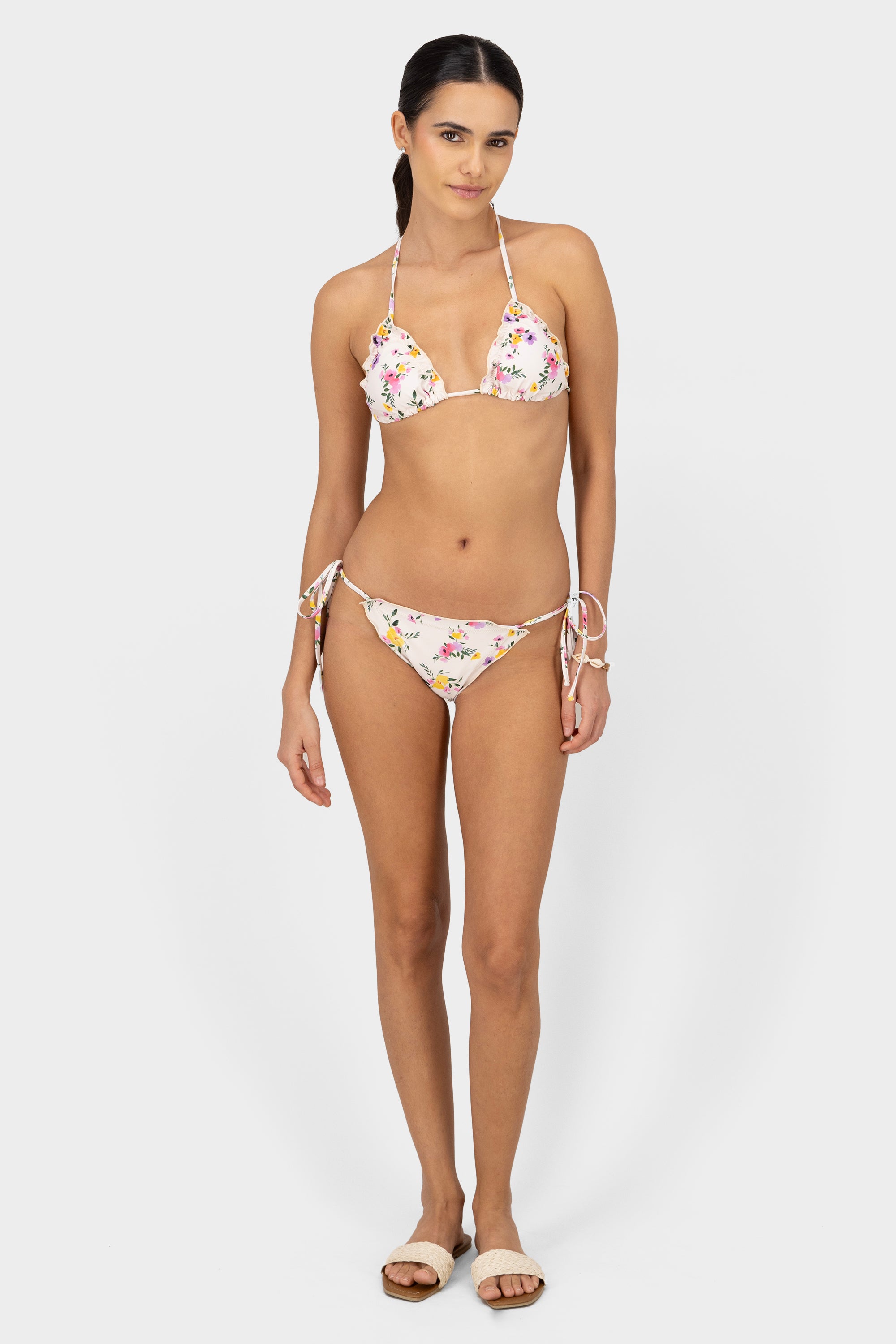 Floral Bikini Set With Ruffle Detail BONE COMBO