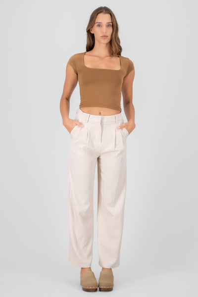 Wide Leg Tailored Pants BEIGE