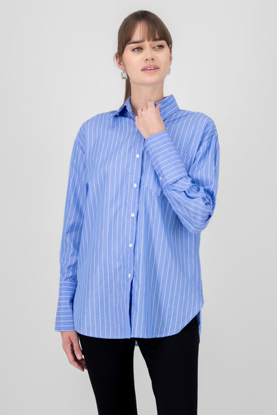 Stripped Button Down Blouse BLUE COMBO