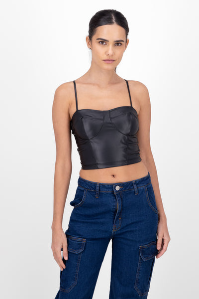 Faux Leather Corset Top BLACK