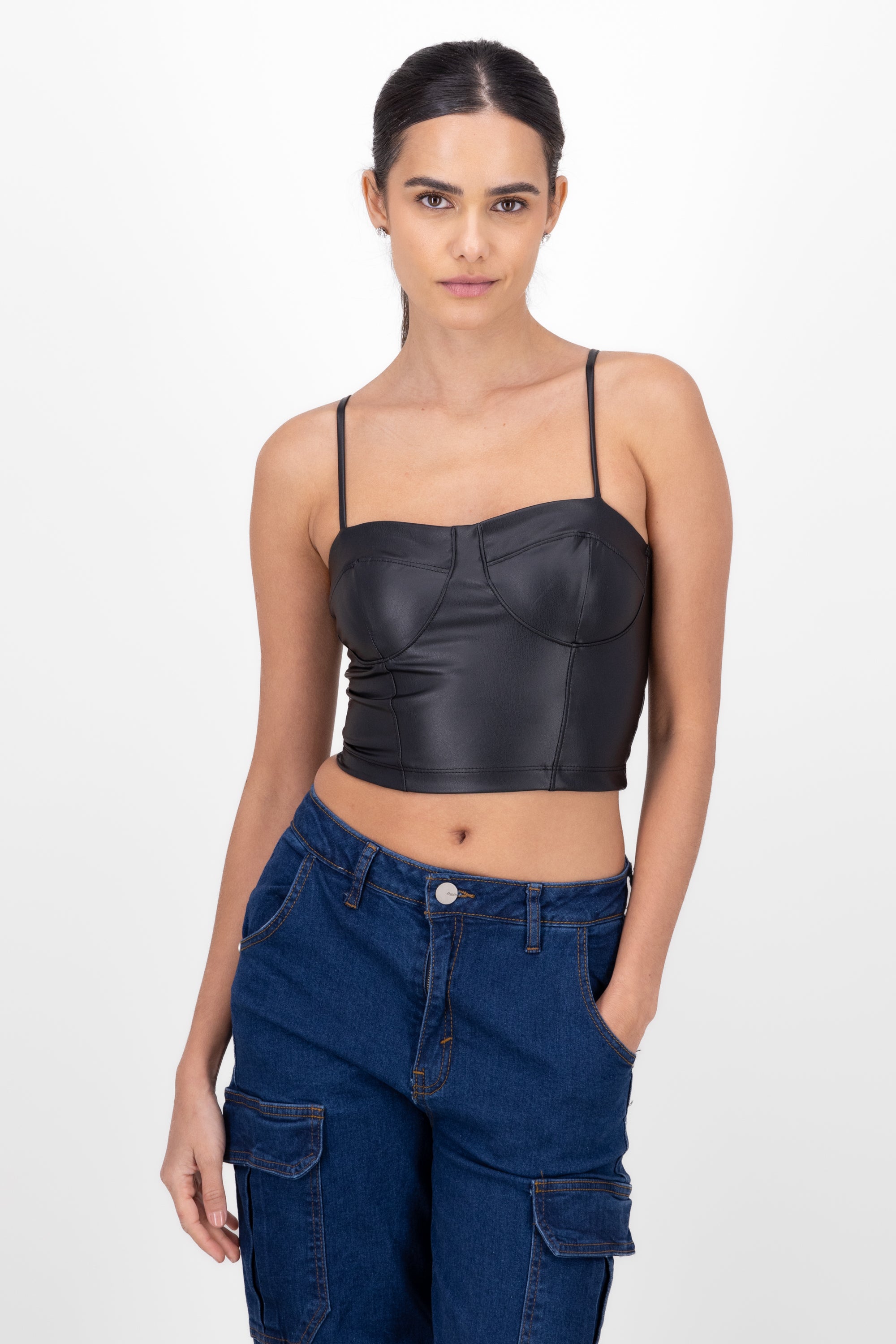 Faux Leather Corset Top BLACK