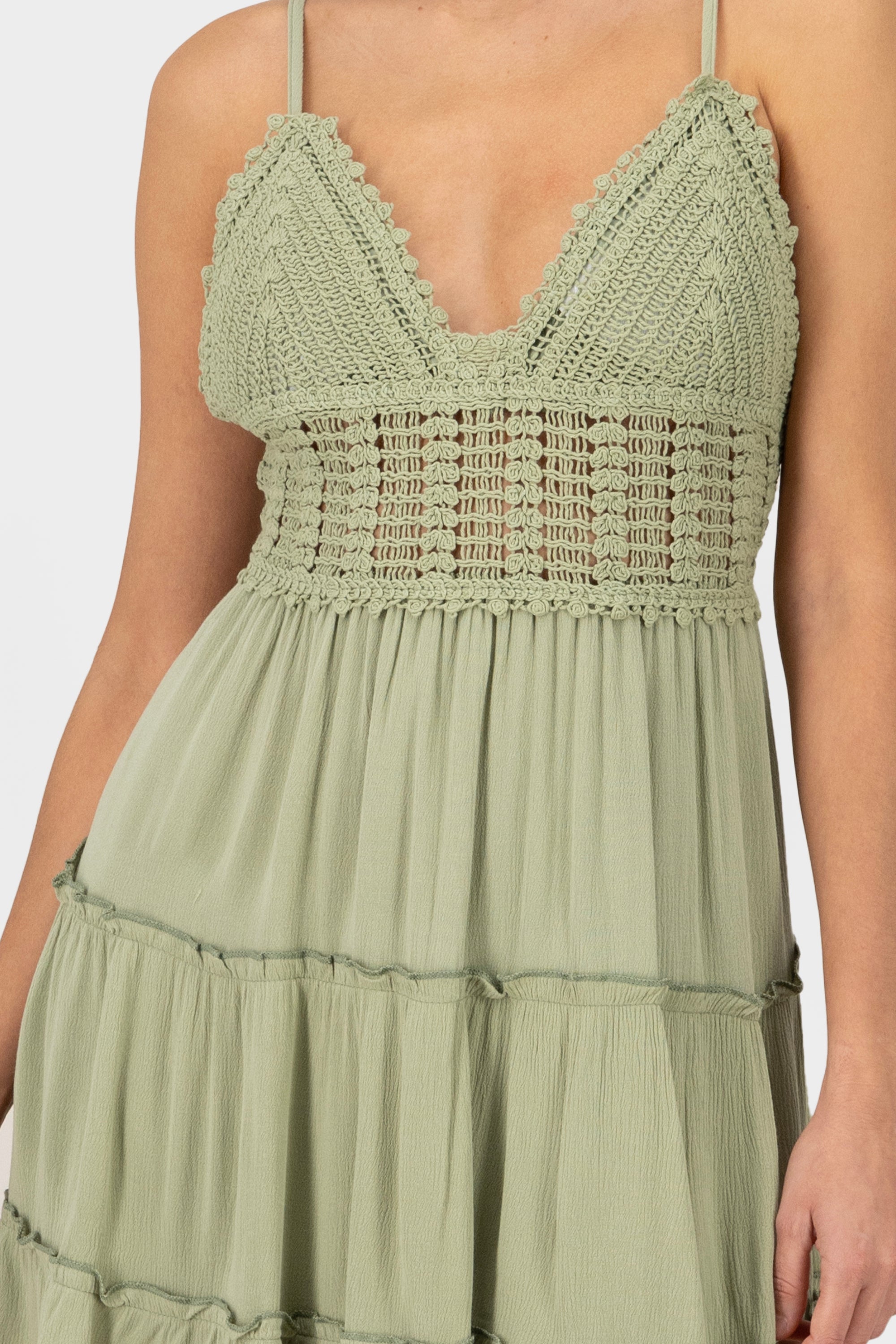 Knit Crochet Detail Dress OLIVE