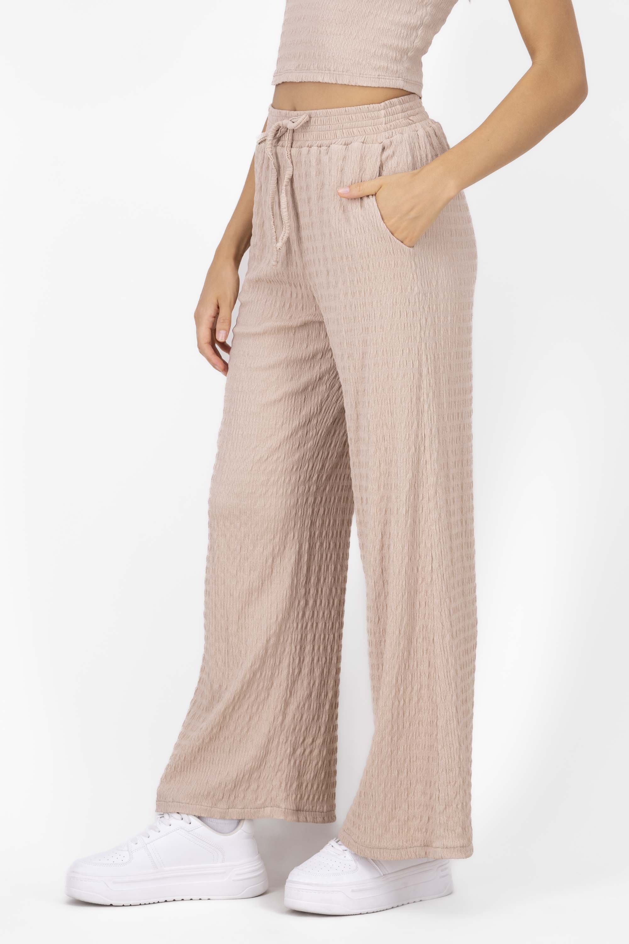 Textured Elastic Waistband Pant BEIGE