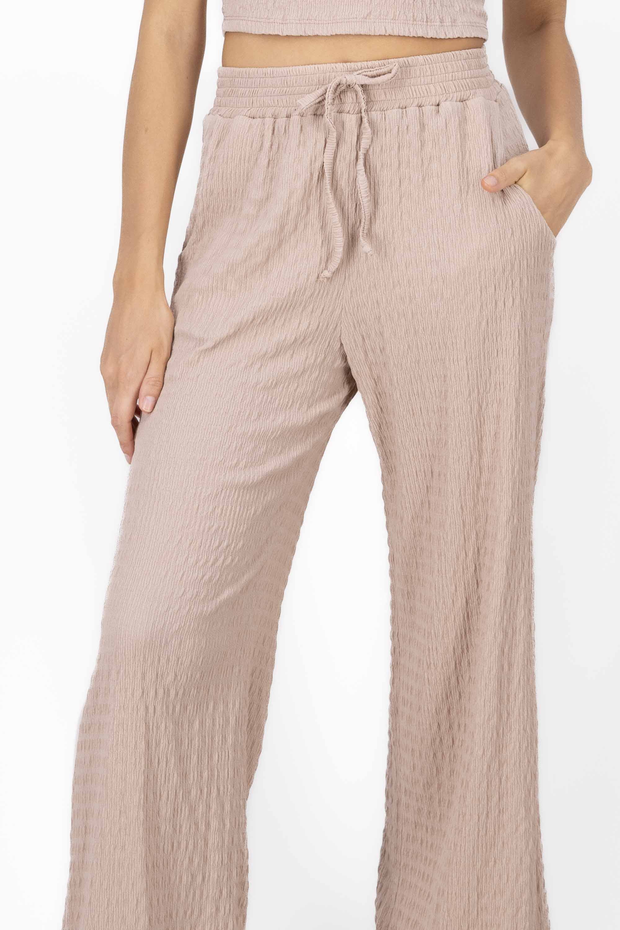 Textured Elastic Waistband Pant BEIGE