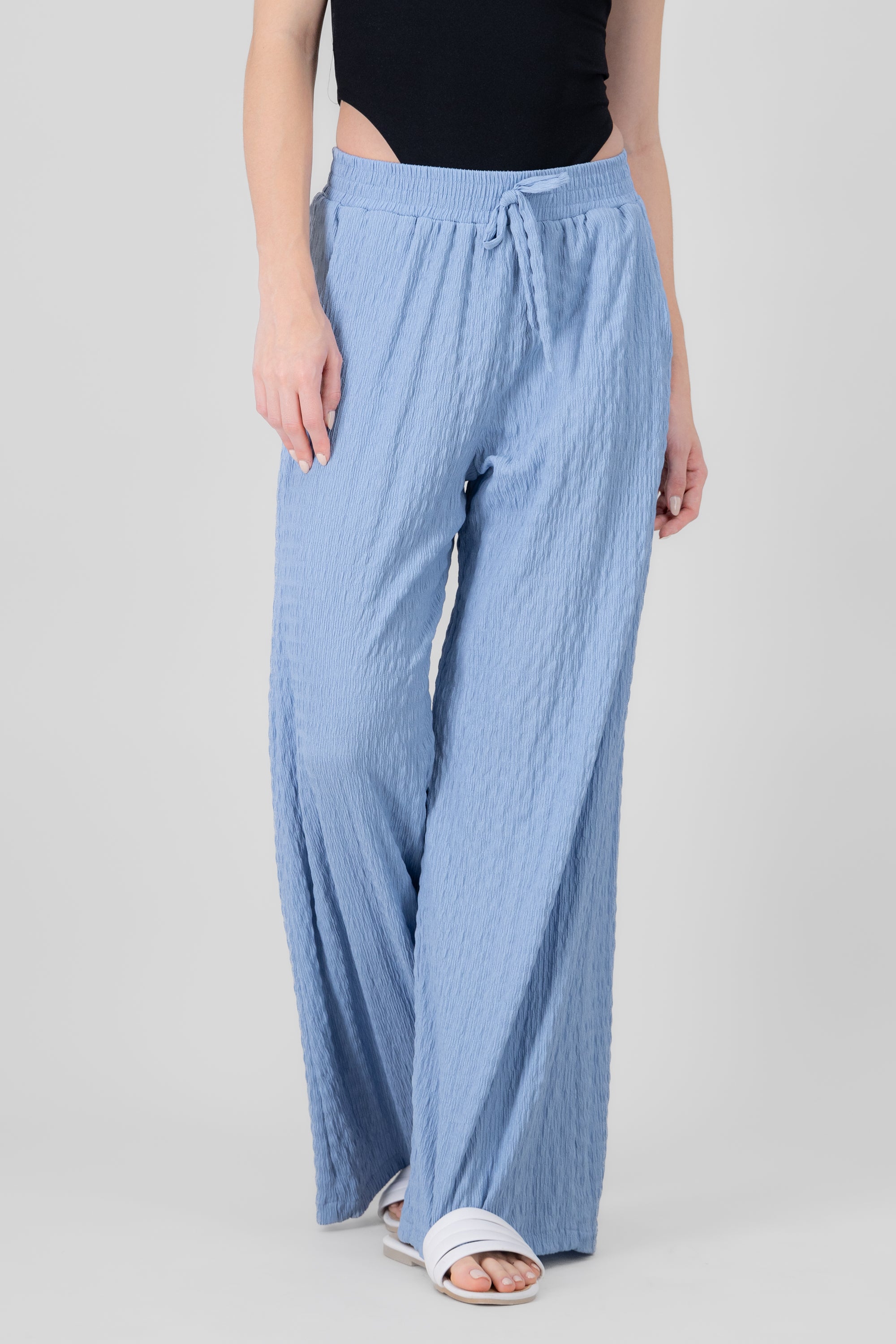 Textured Elastic Waistband Pant SKY BLUE