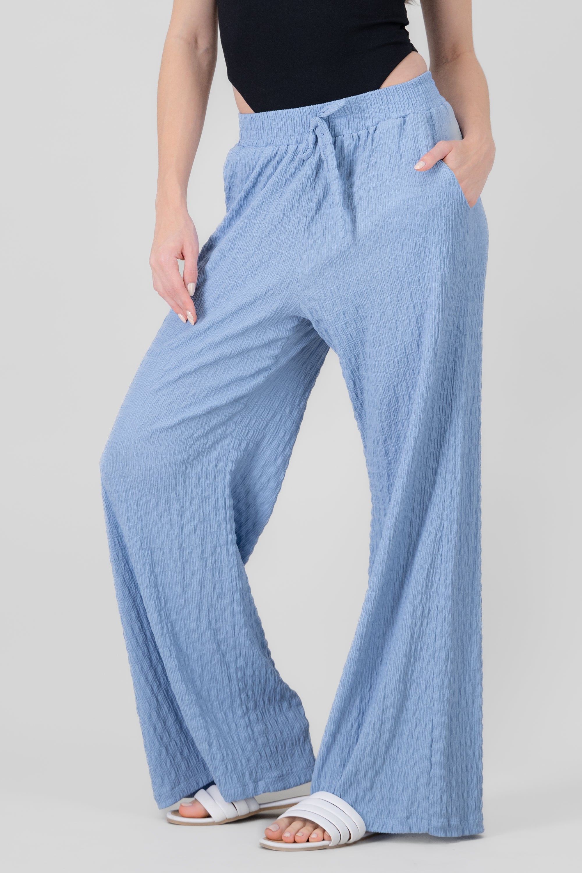 Textured Elastic Waistband Pant SKY BLUE