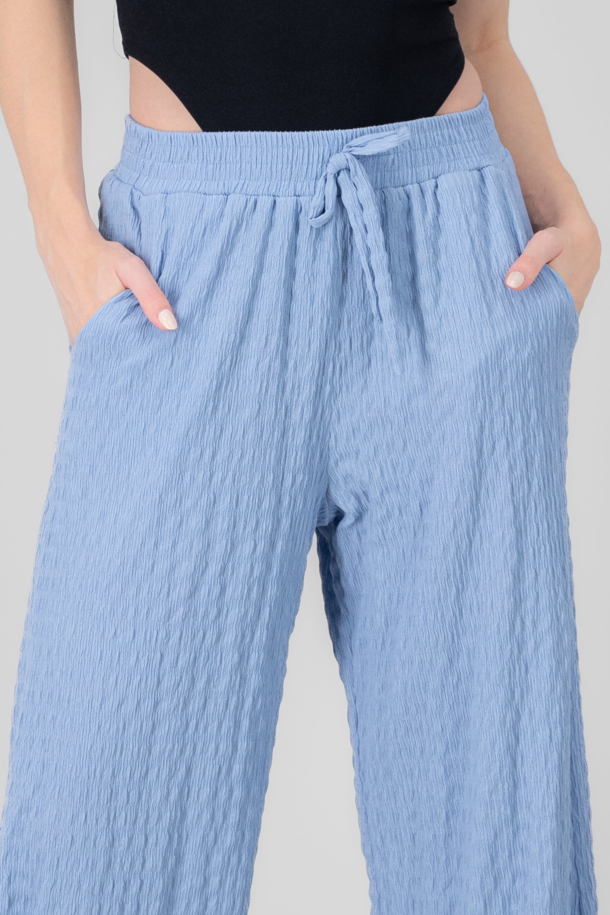 Textured Elastic Waistband Pant SKY BLUE