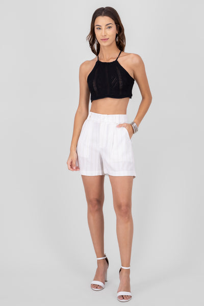 Linen Stripped High Waisted Shorts BONE COMBO