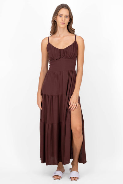 Ruched Tiered Maxi Dress CHOCOLATE