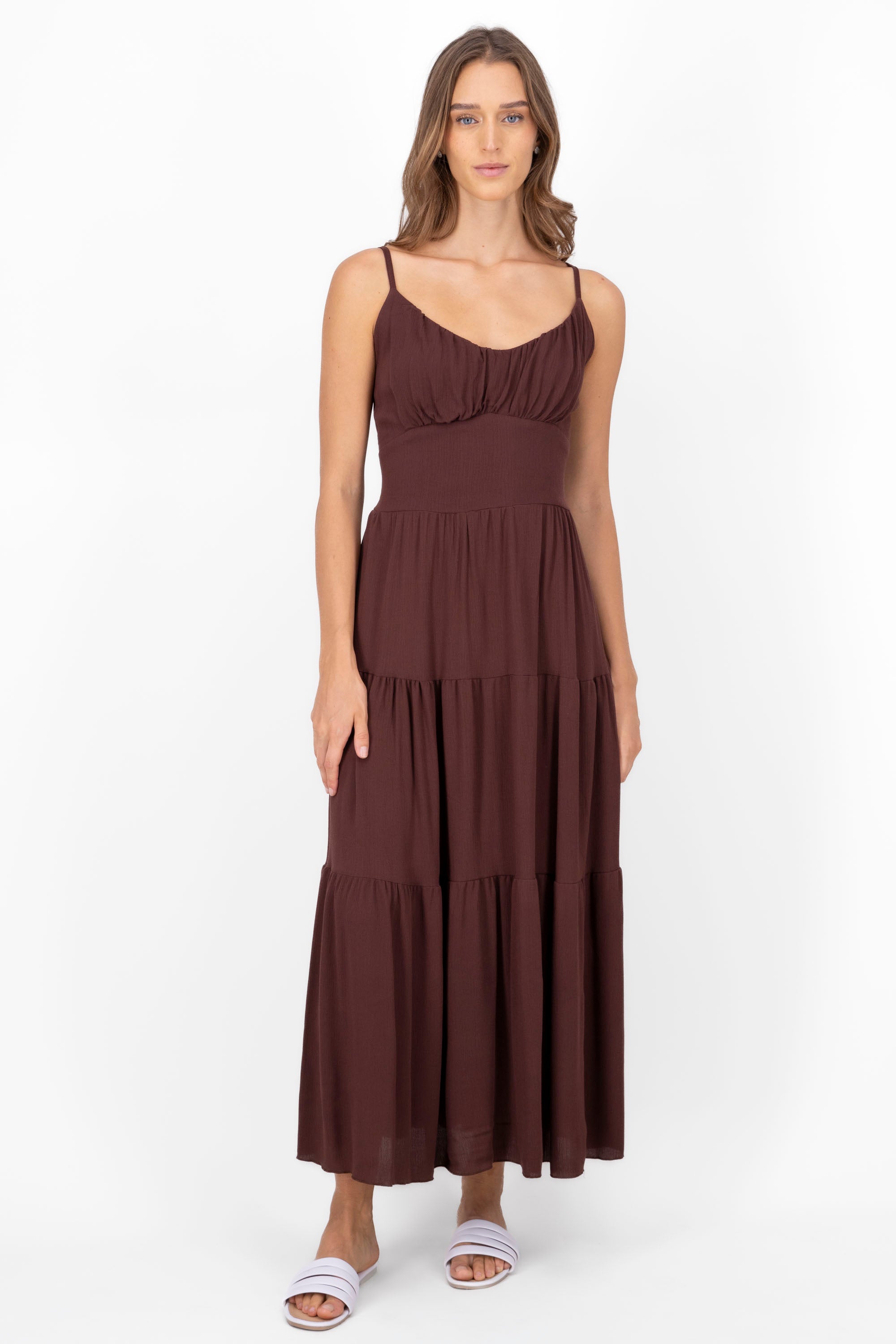 Ruched Tiered Maxi Dress CHOCOLATE