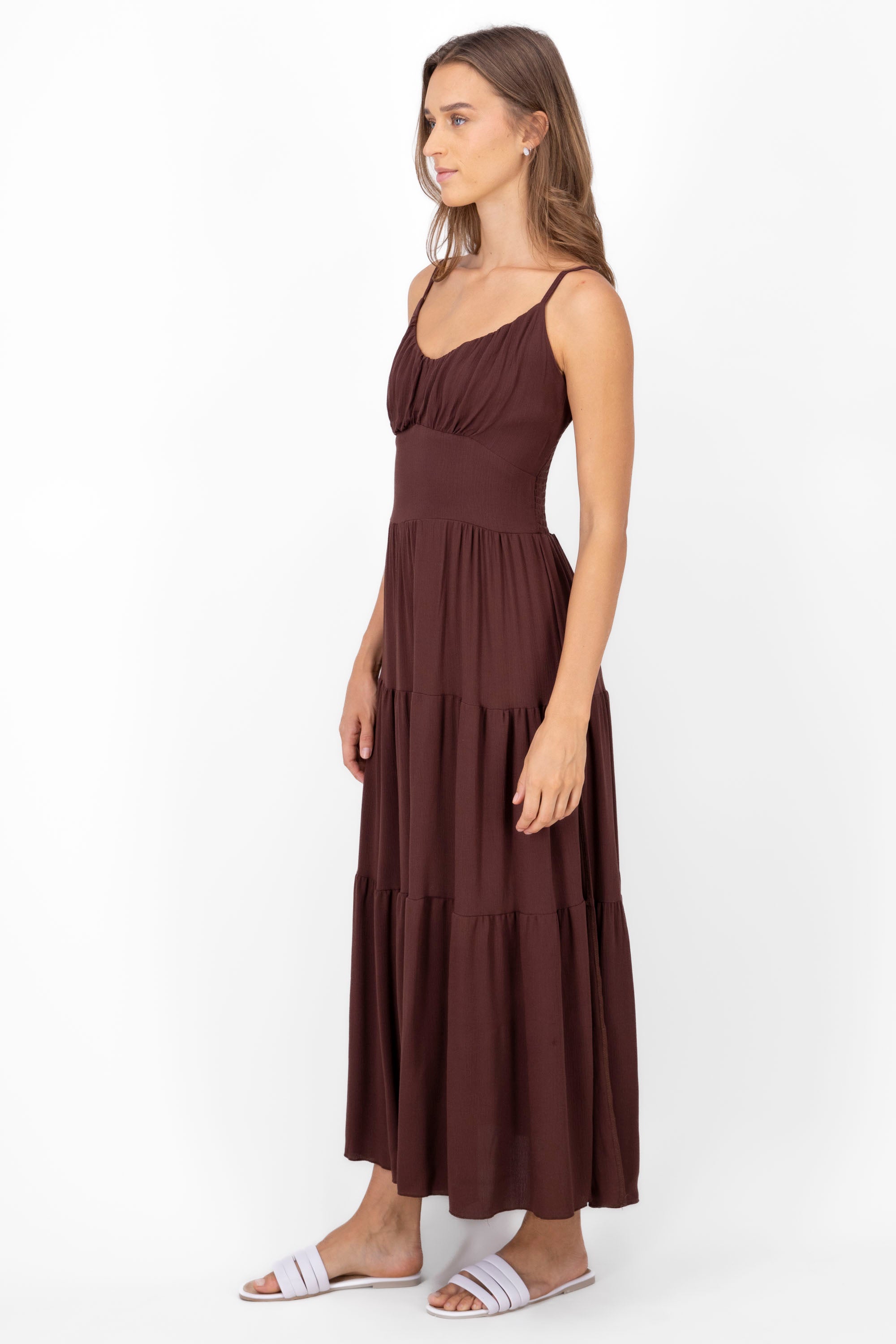 Ruched Tiered Maxi Dress CHOCOLATE