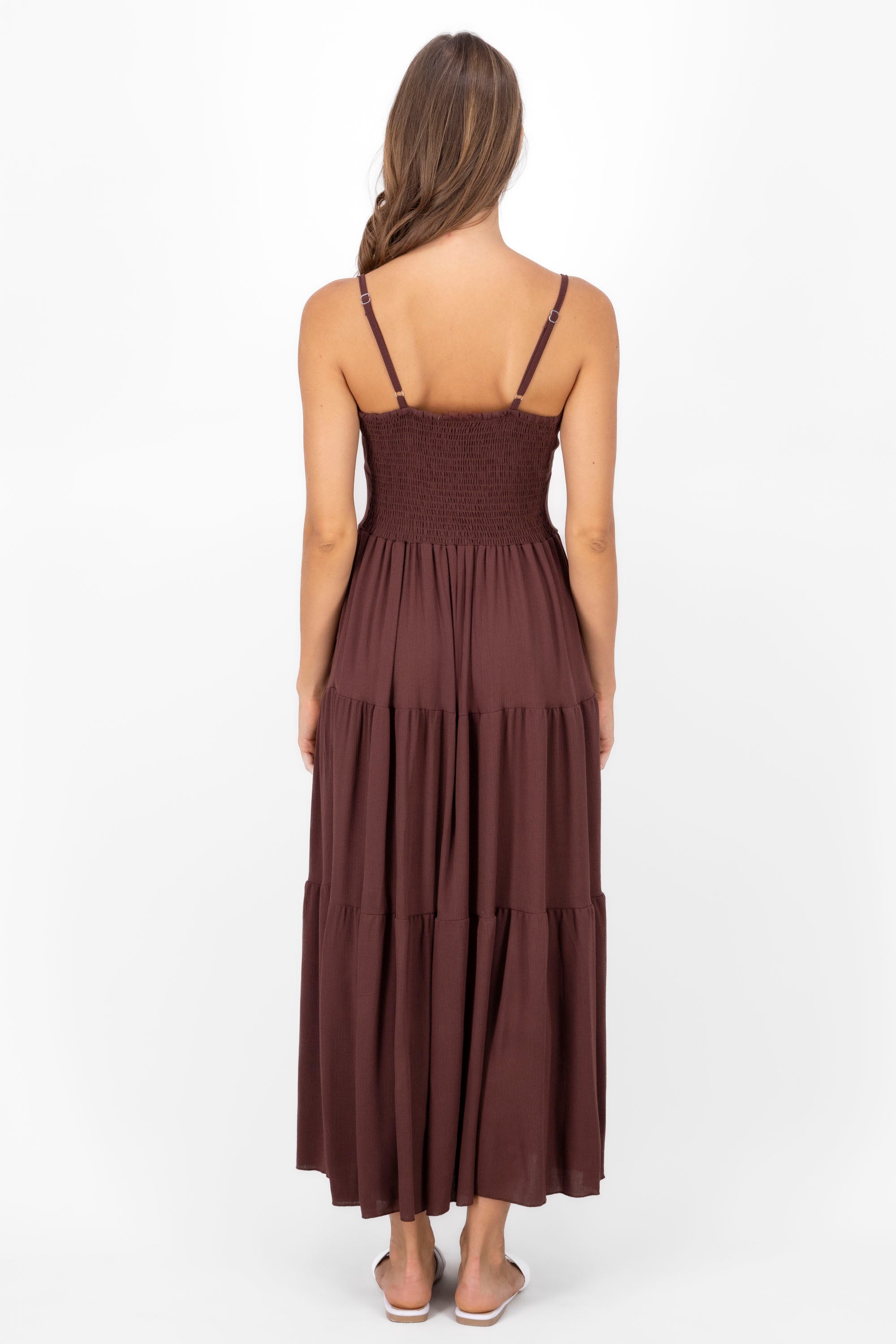 Ruched Tiered Maxi Dress CHOCOLATE