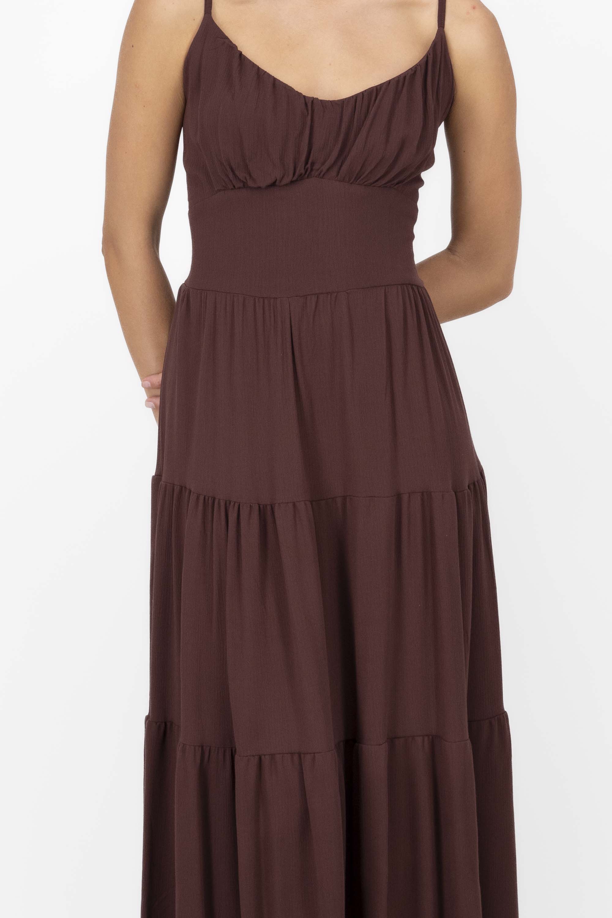 Ruched Tiered Maxi Dress CHOCOLATE