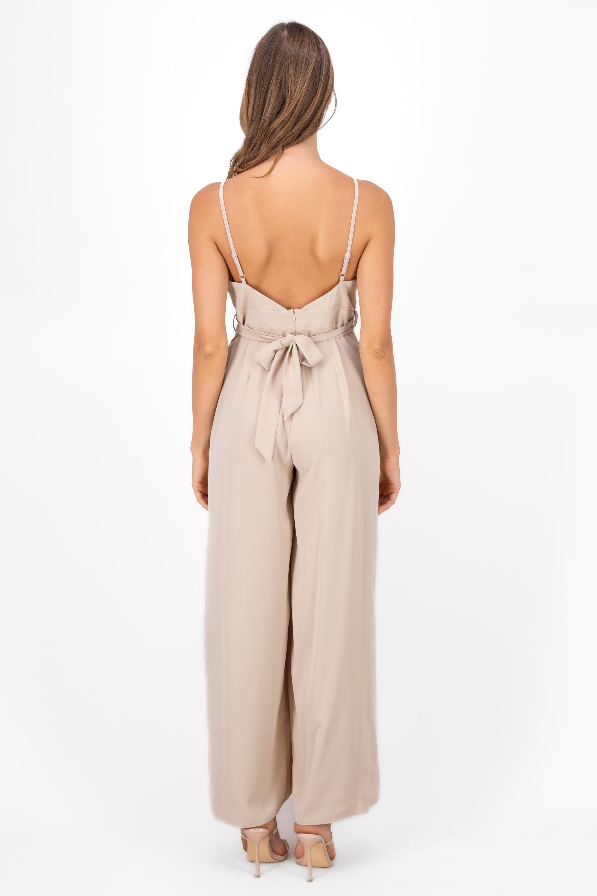 Side Slit Tie Belt Jumpsuit SAND