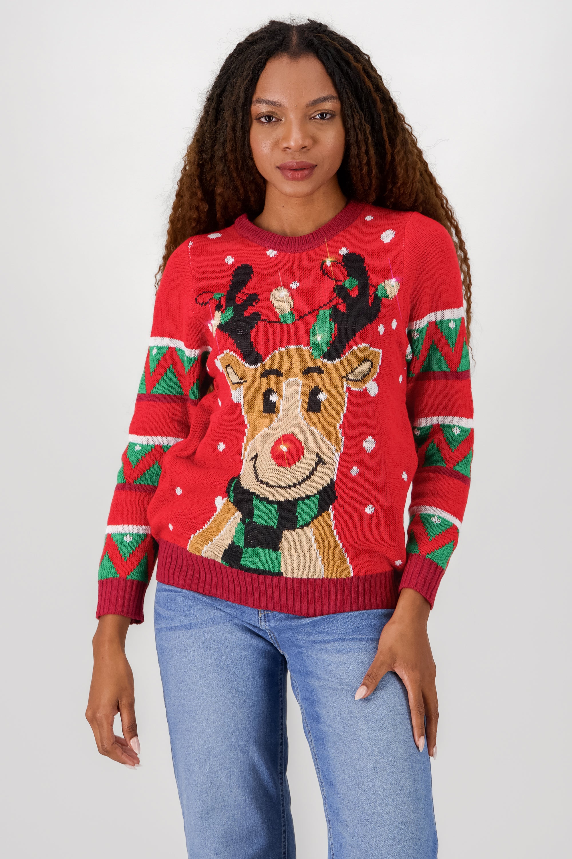 Reindeer Sweater with Lights and Music RED COMBO