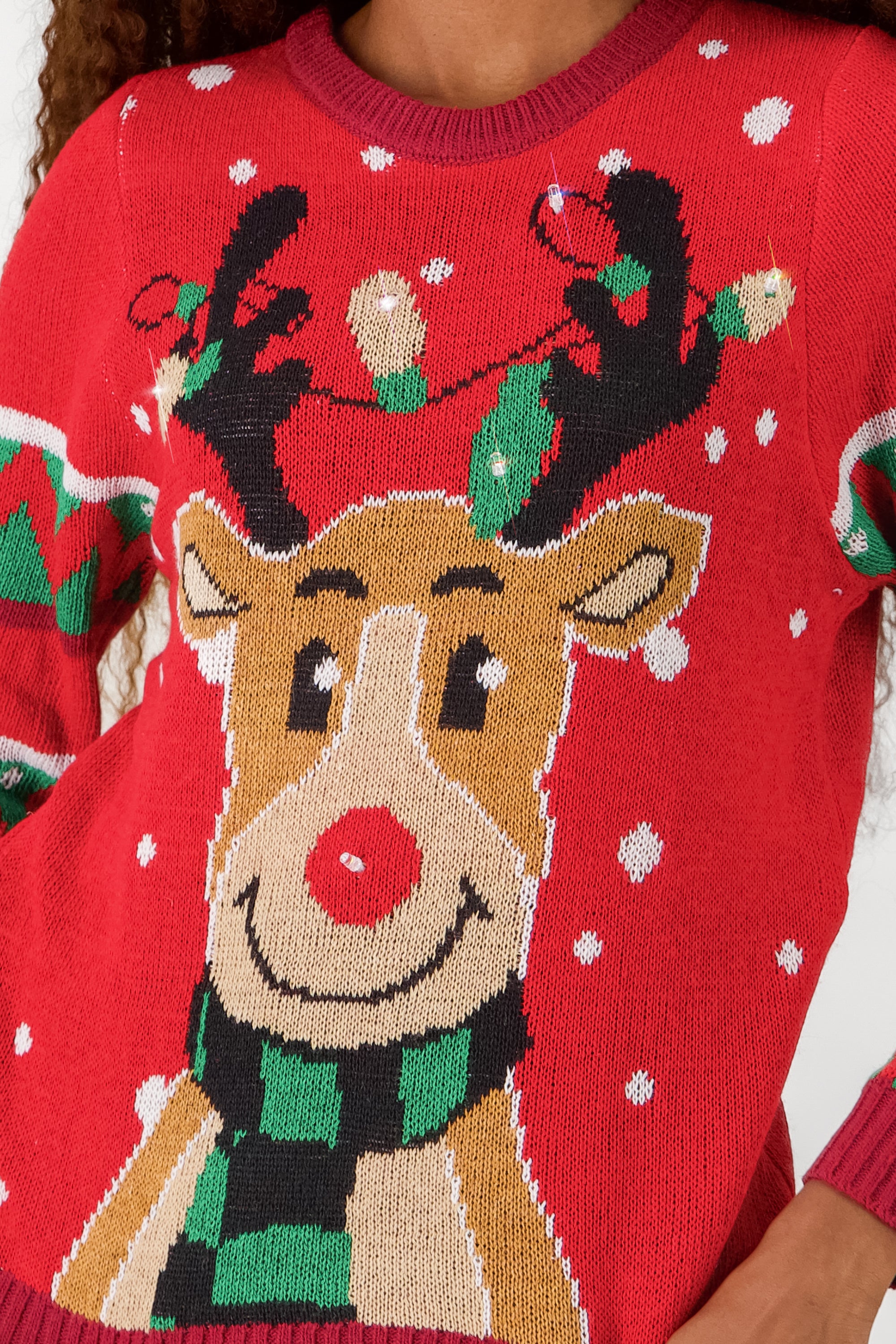 Reindeer Sweater with Lights and Music RED COMBO