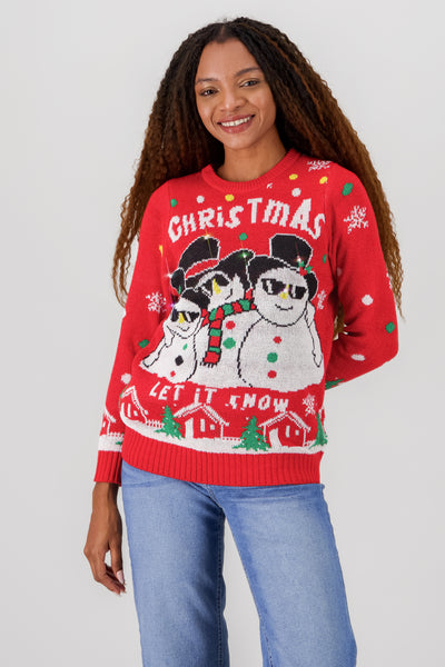 Snowman Sweater with Lights and Music RED COMBO