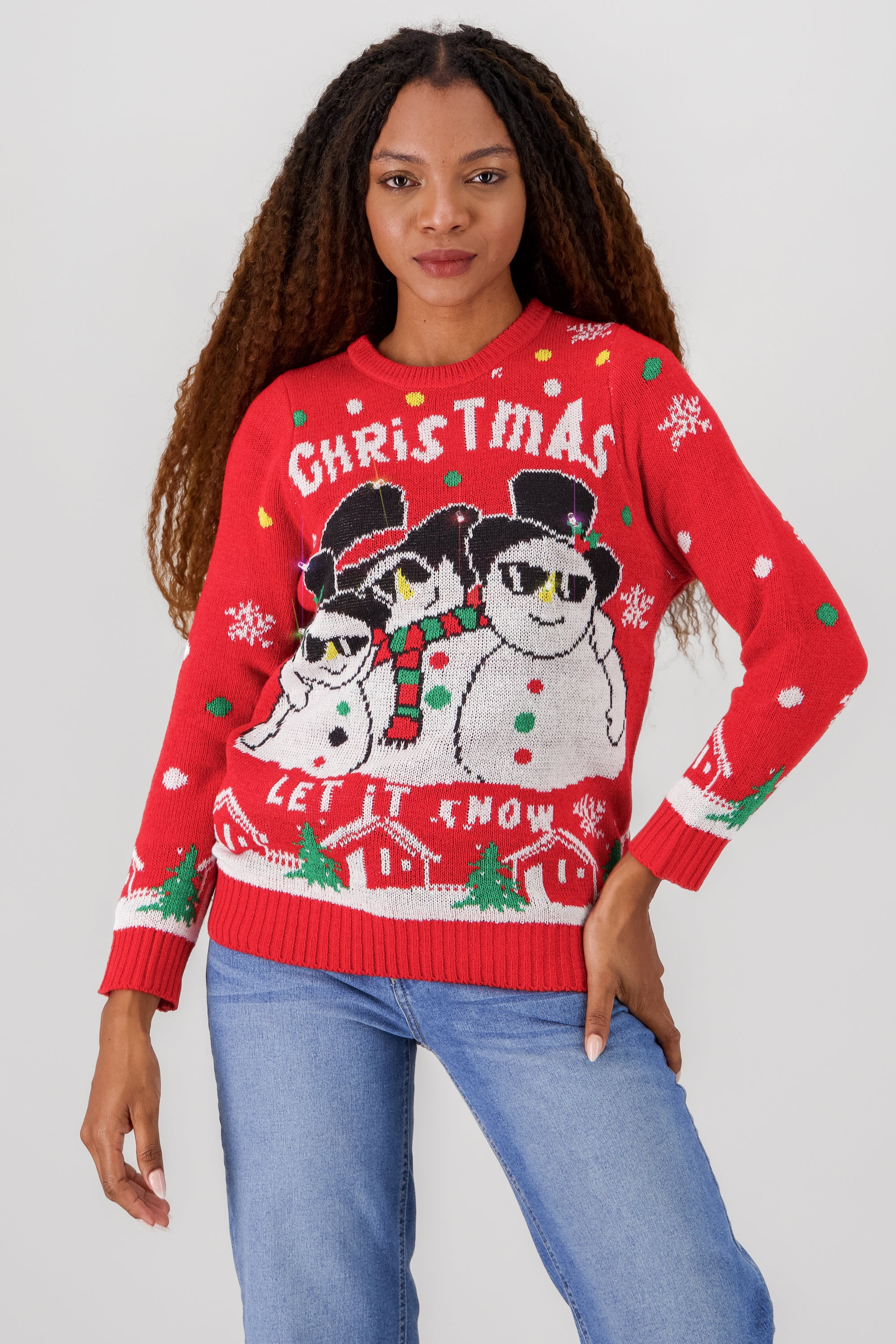 Snowman Sweater with Lights and Music RED COMBO